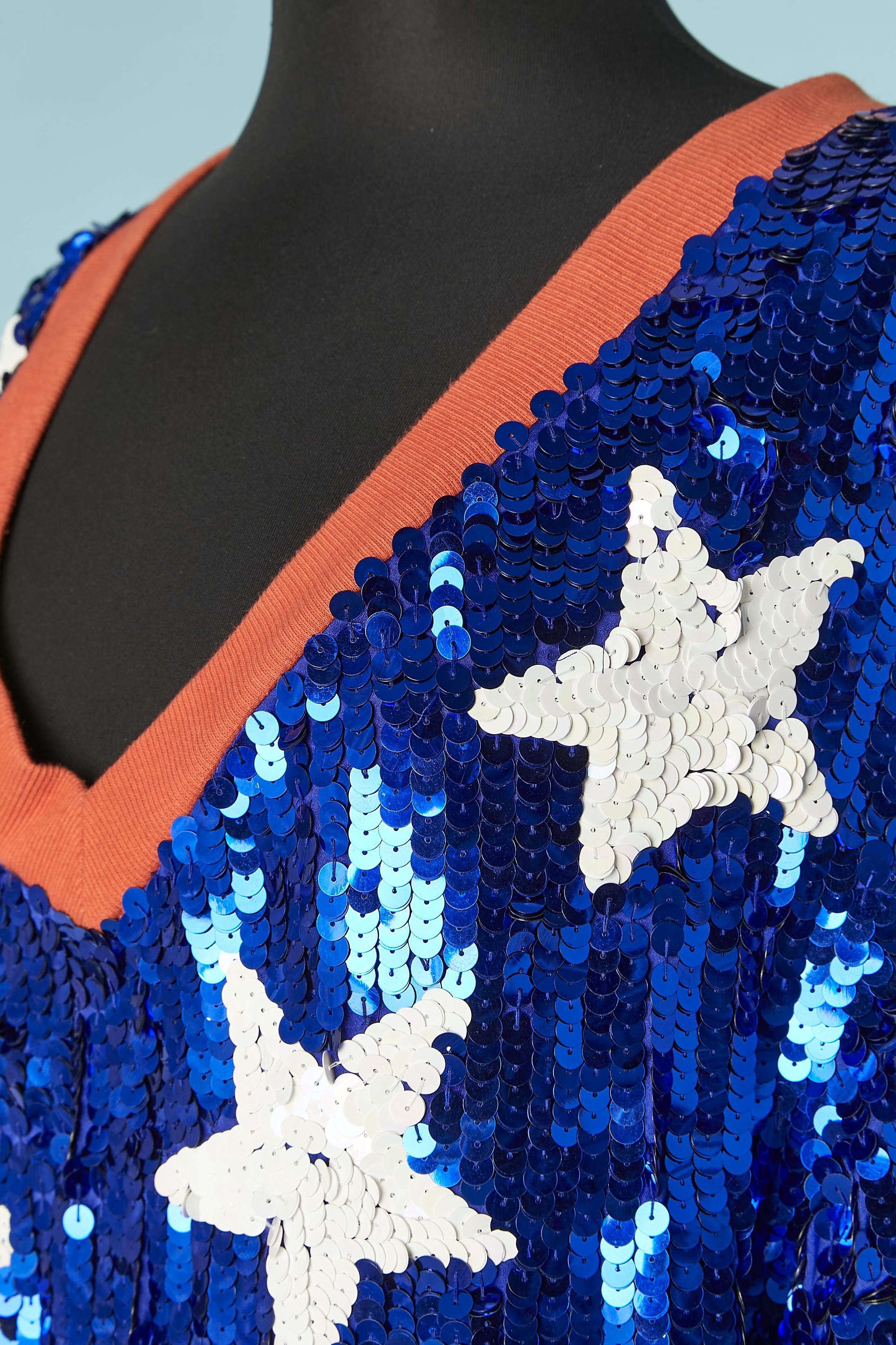 Blaues Paillettenkleid mit weißen Sternen-Paillettenmuster JC/DC  im Zustand „Hervorragend“ im Angebot in Saint-Ouen-Sur-Seine, FR