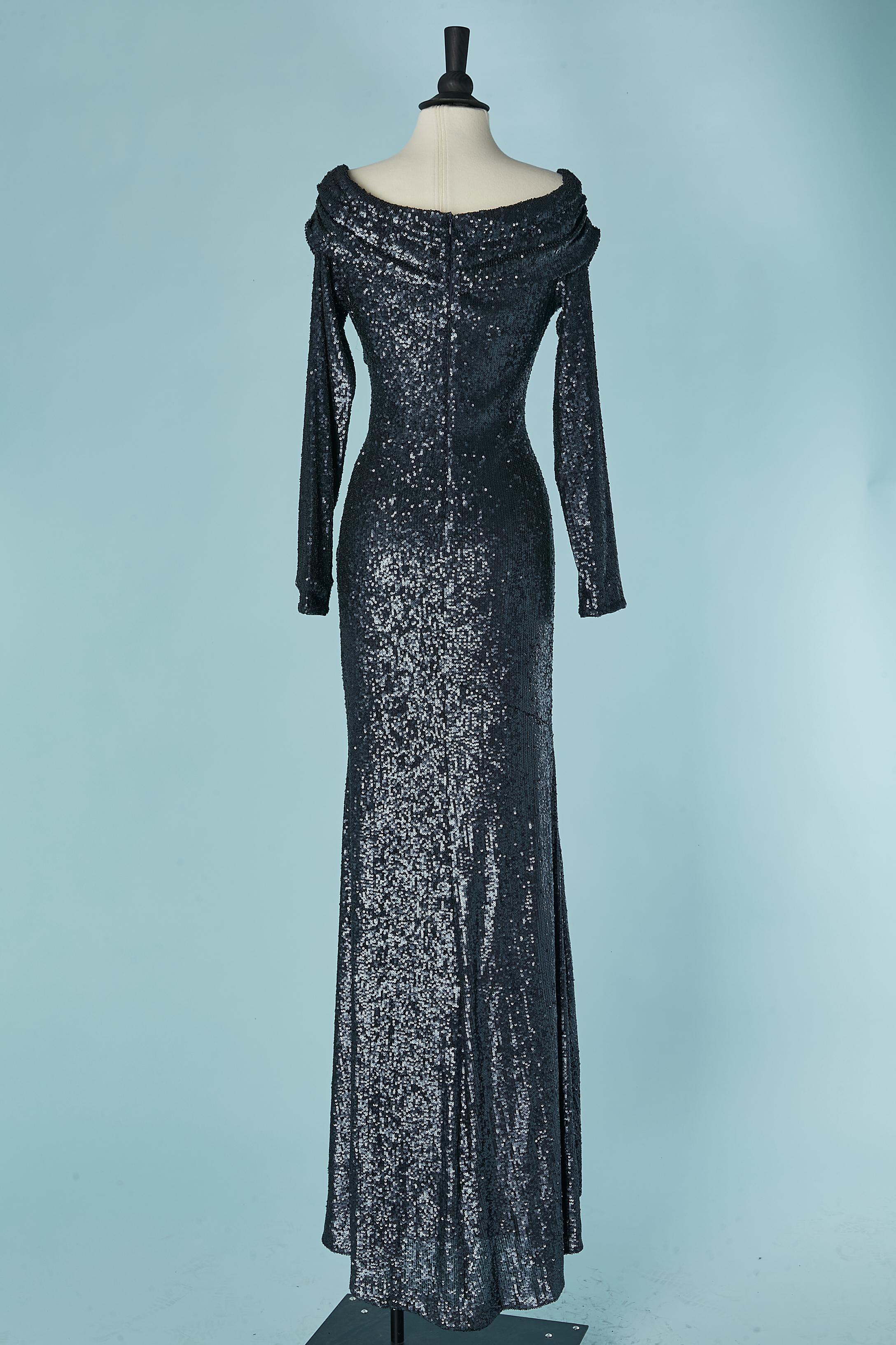 Abito da sera blu con paillettes Donna Karan New in vendita 3