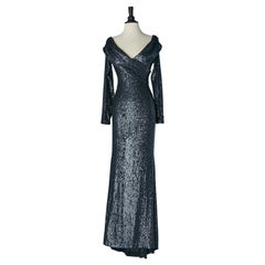 Blaues Abendkleid mit Pailletten DONNA KARAN Neu