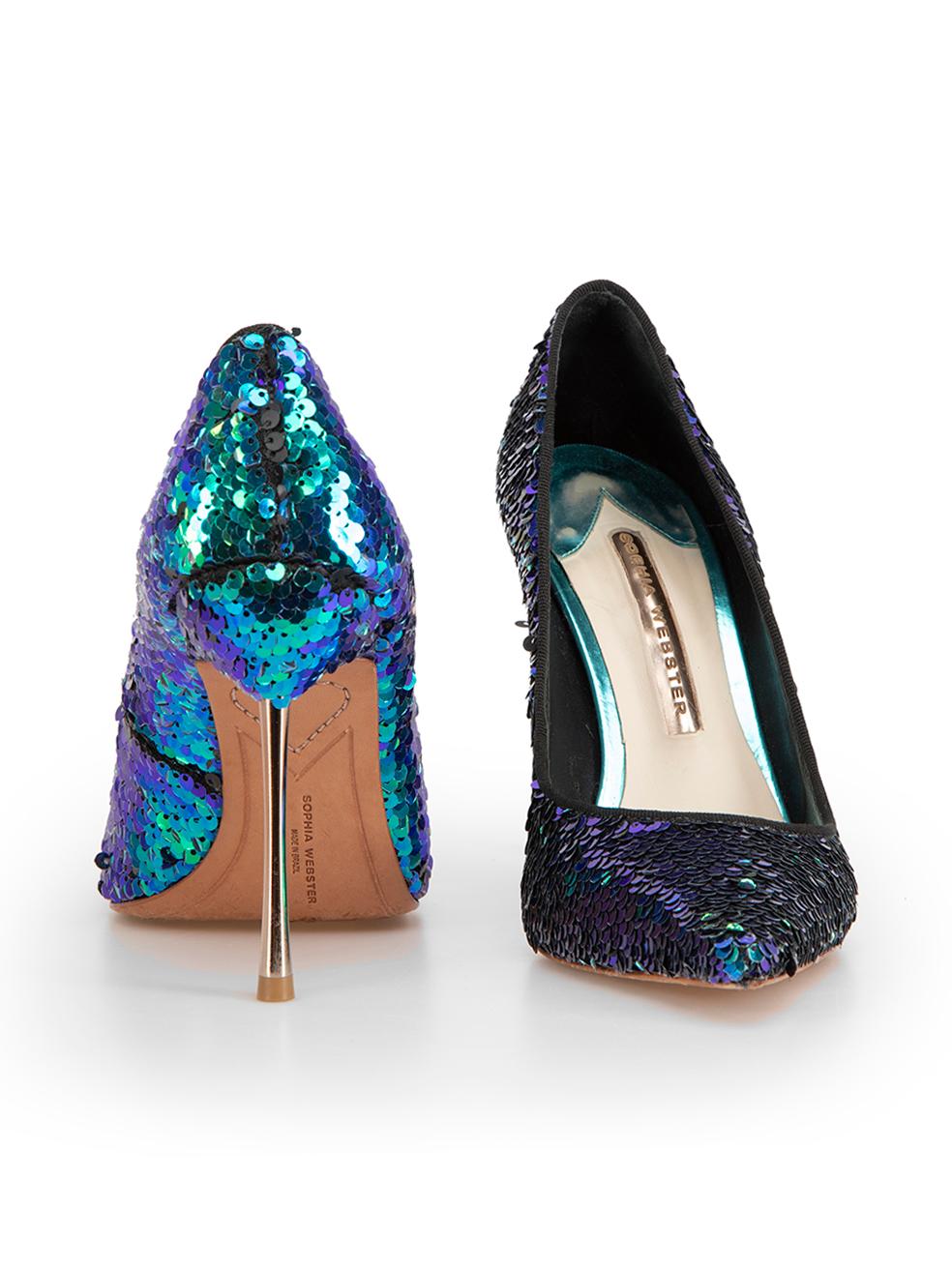 Sophia Webster Blue Sequinned Pointed Toe Pumps Size IT 37 In Good Condition In London, GB