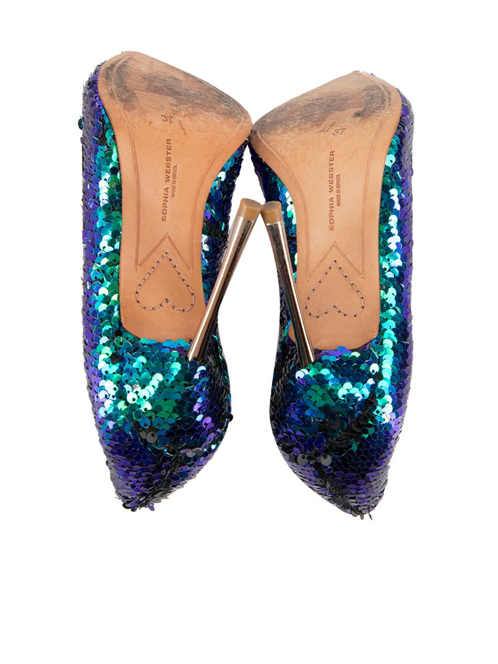 Sophia Webster Blue Sequinned Pointed Toe Pumps Size IT 37 1