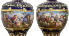 Blue Serves Pair of Jeweled Vases with Gilt Paint and Turquoise
