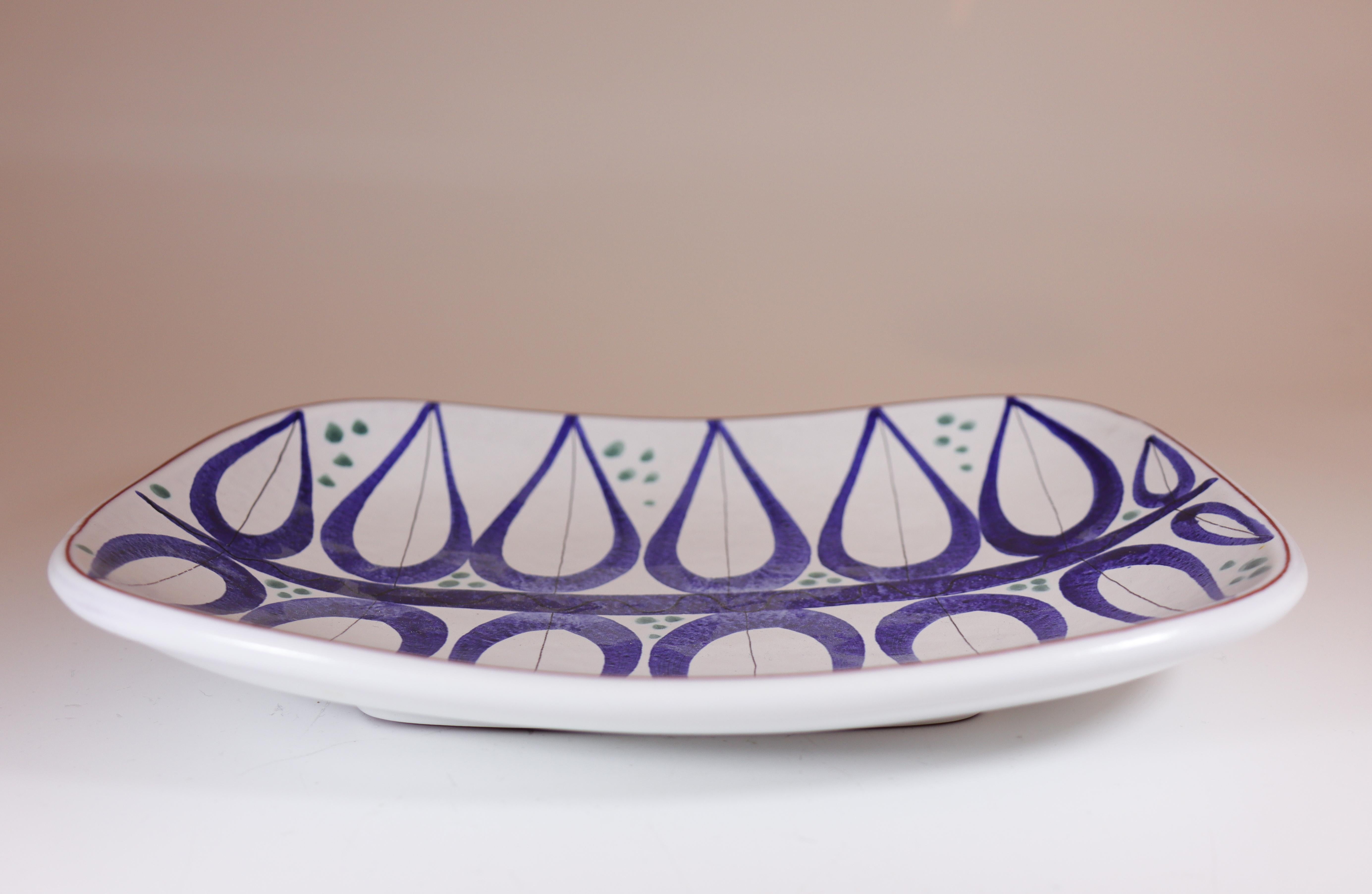 Plato de servir azul de loza, Stig Lindberg, Gustavsbergs Studio siglo XIX en venta