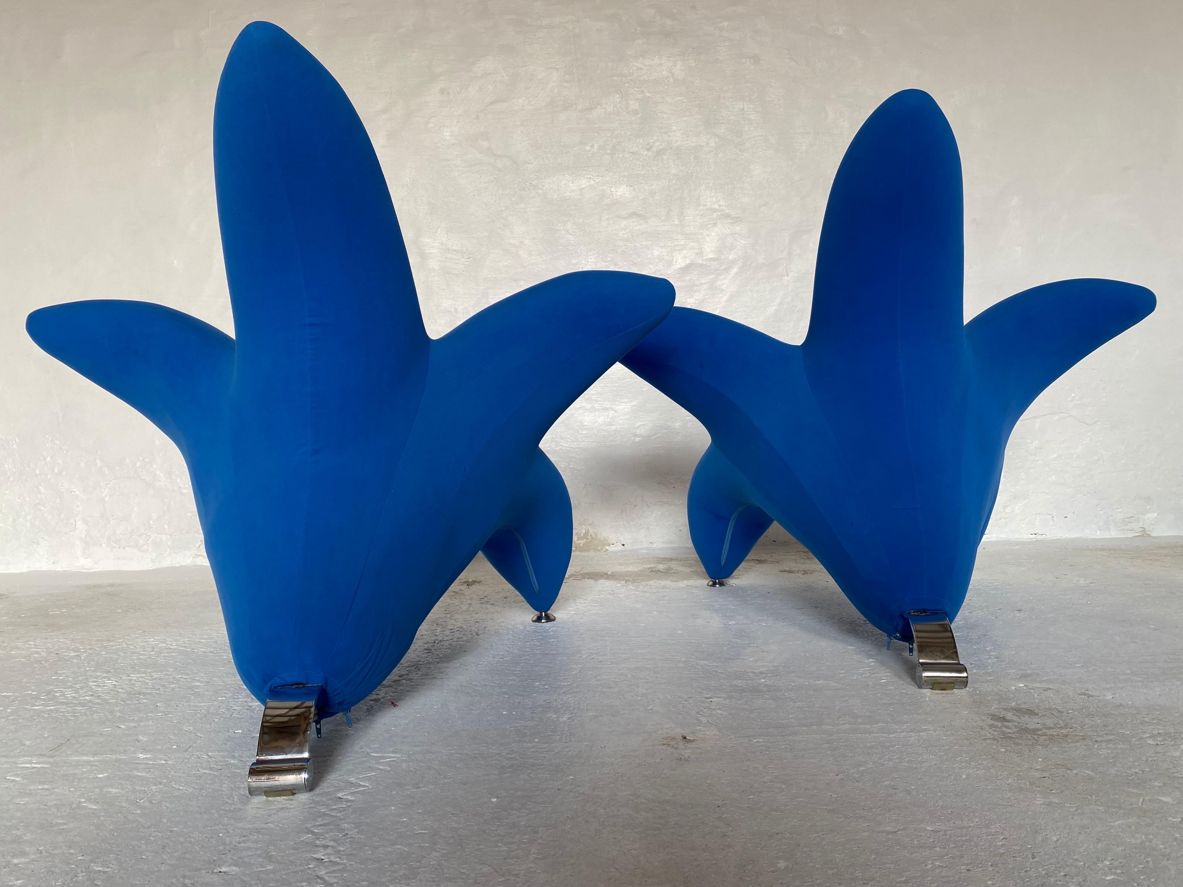 Blue Set of Two Lounge Flower Chairs Designed by Masonaria Umeda 2