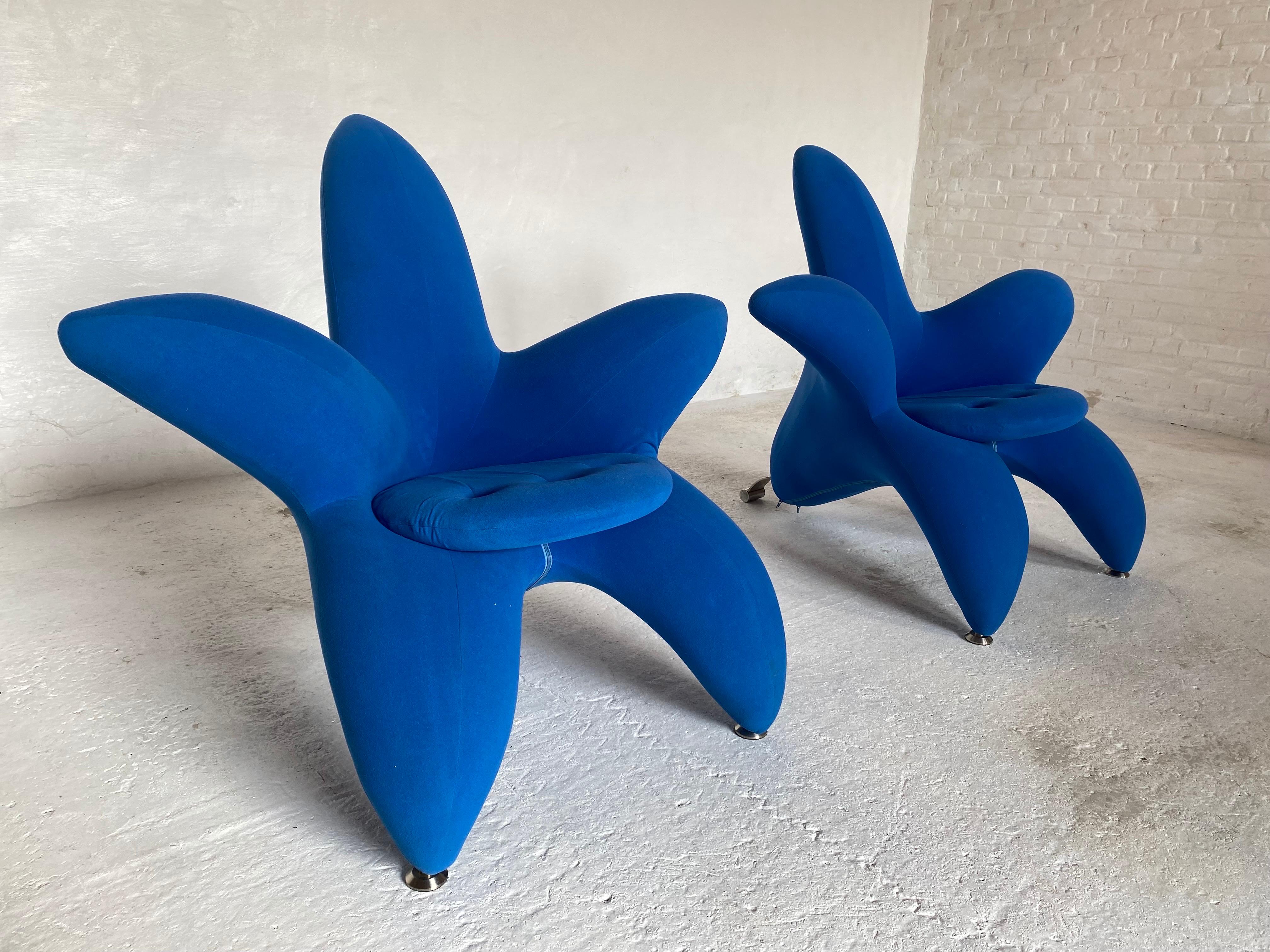 Blue Set of Two Lounge Flower Chairs Designed by Masonaria Umeda 7