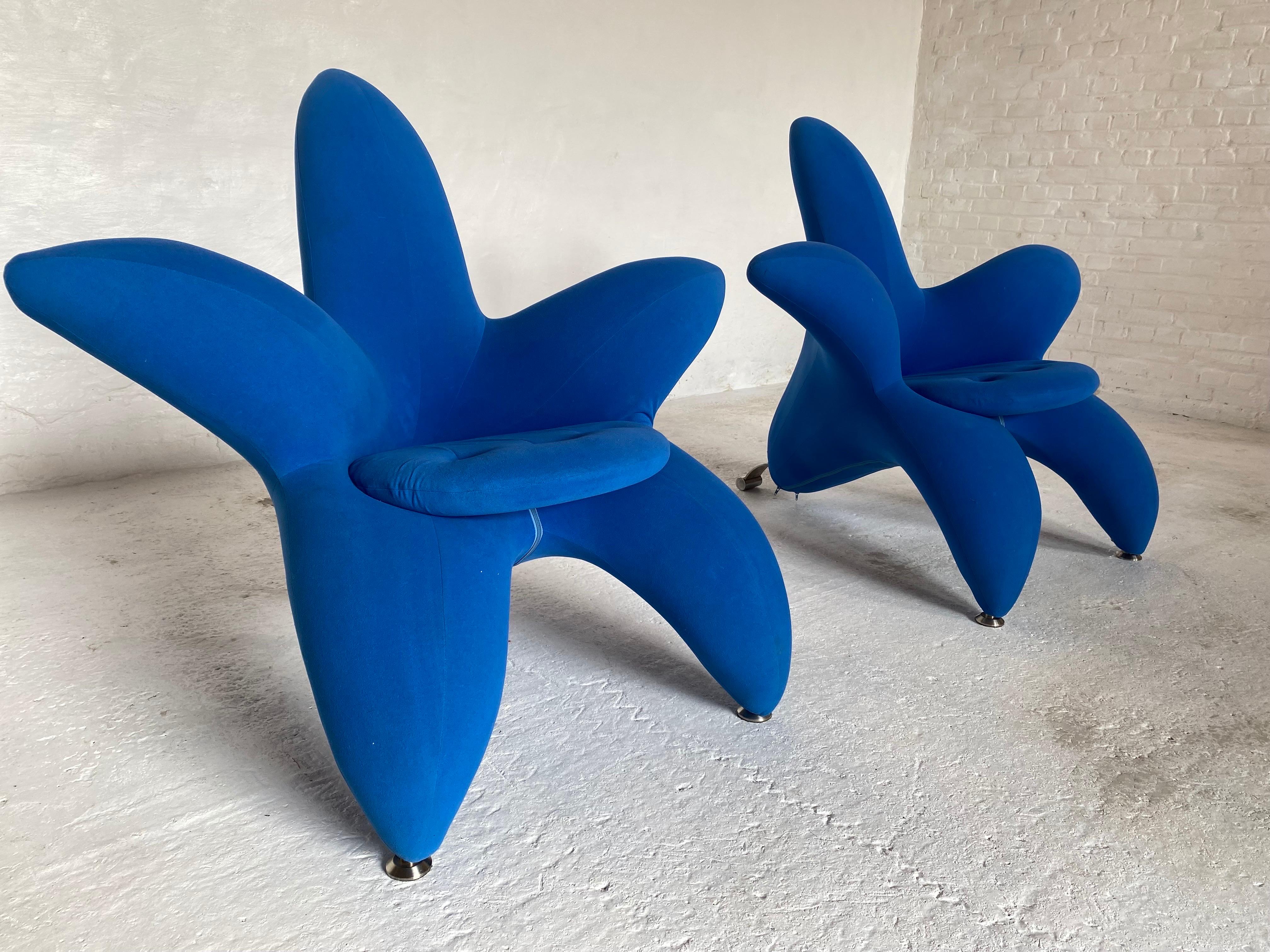 Blue Set of Two Lounge Flower Chairs Designed by Masonaria Umeda 8