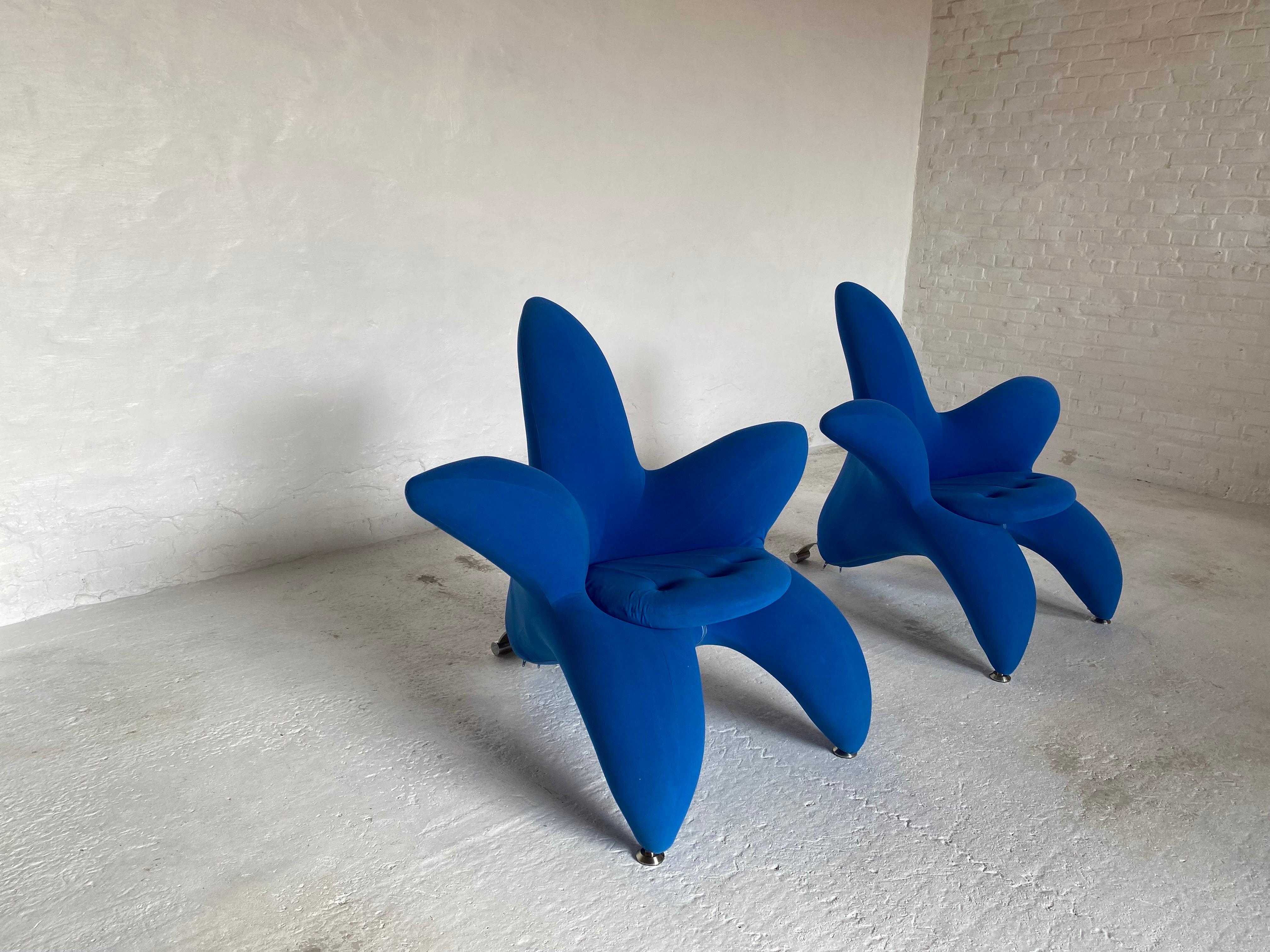 Blue Set of Two Lounge Flower Chairs Designed by Masonaria Umeda 10