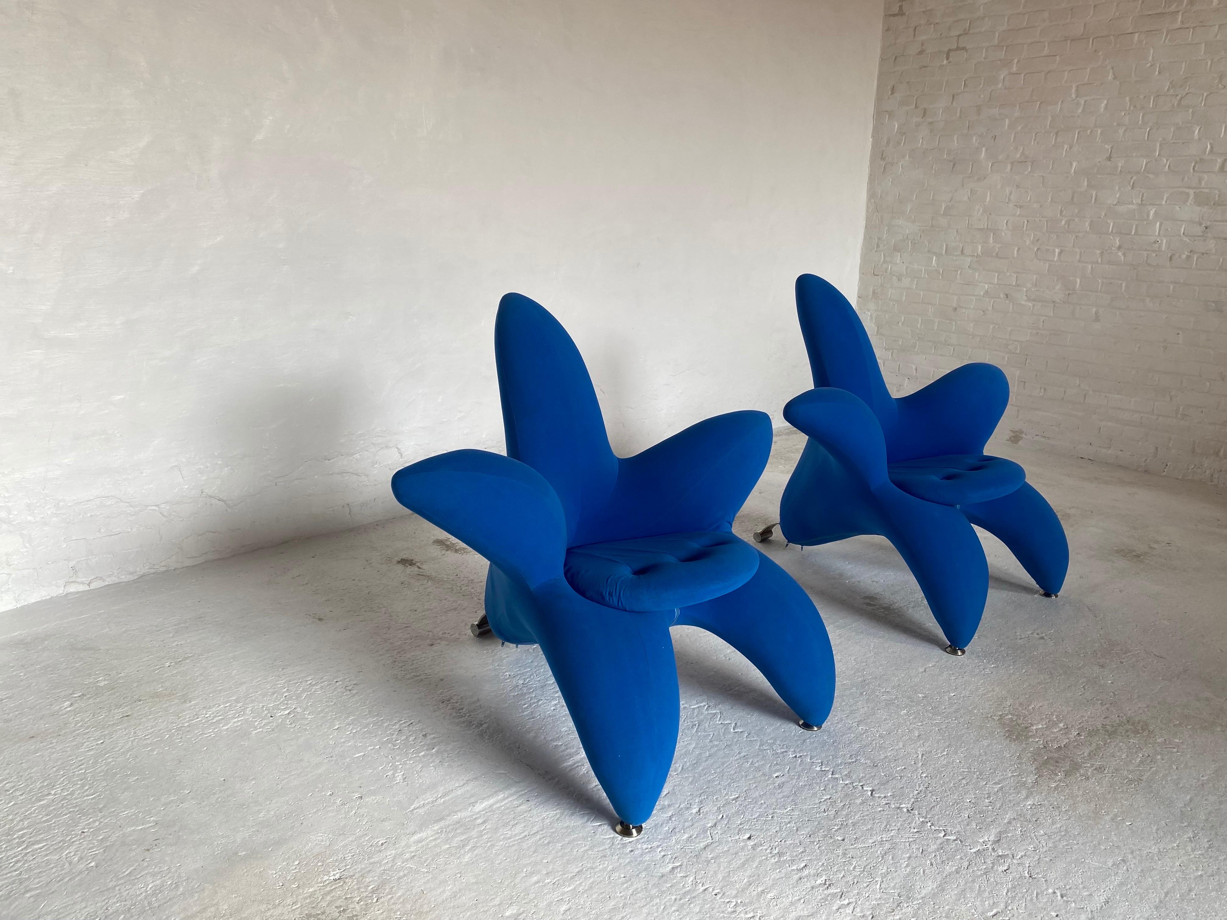 Blue Set of Two Lounge Flower Chairs Designed by Masonaria Umeda 11