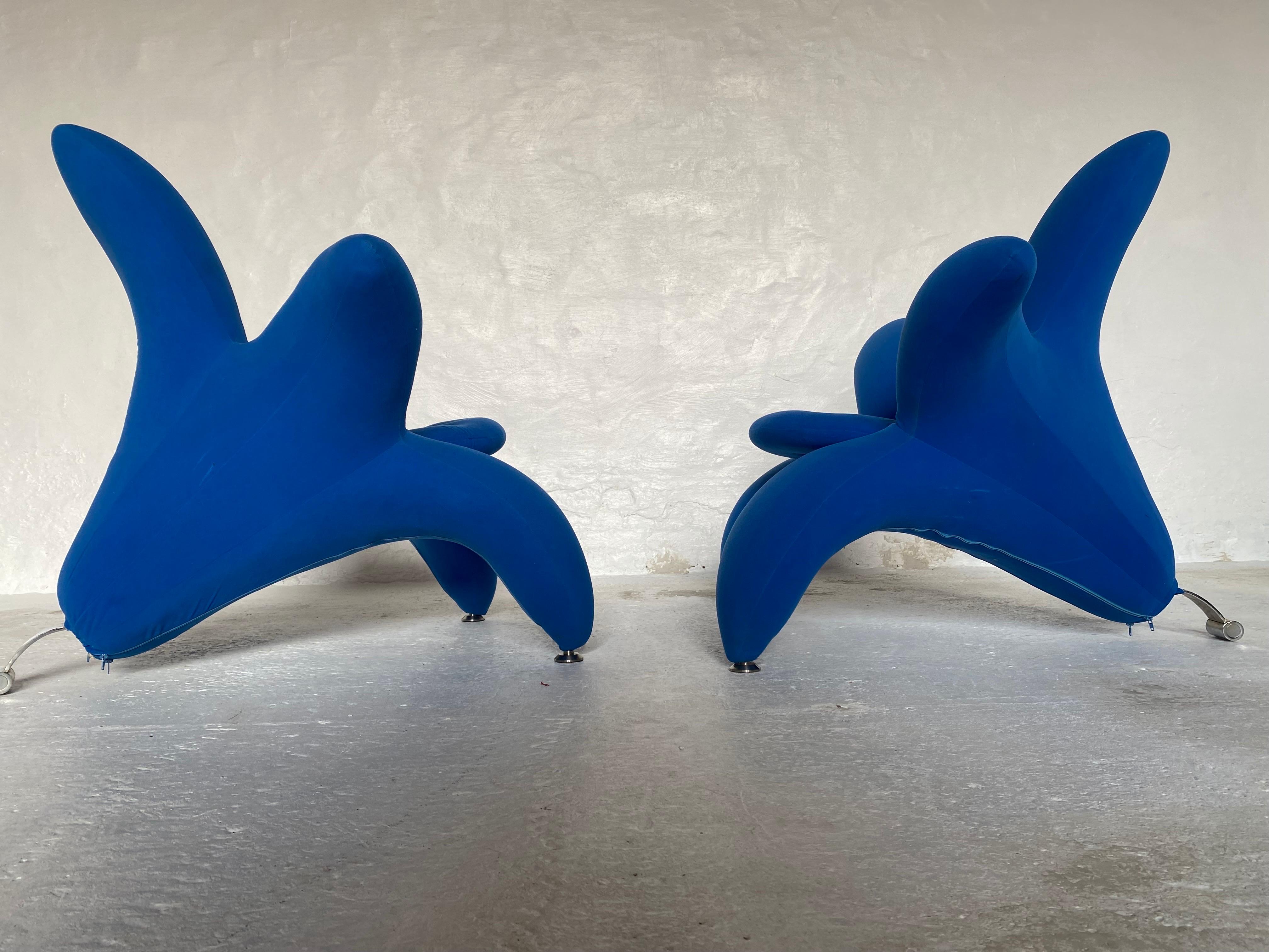Metal Blue Set of Two Lounge Flower Chairs Designed by Masonaria Umeda