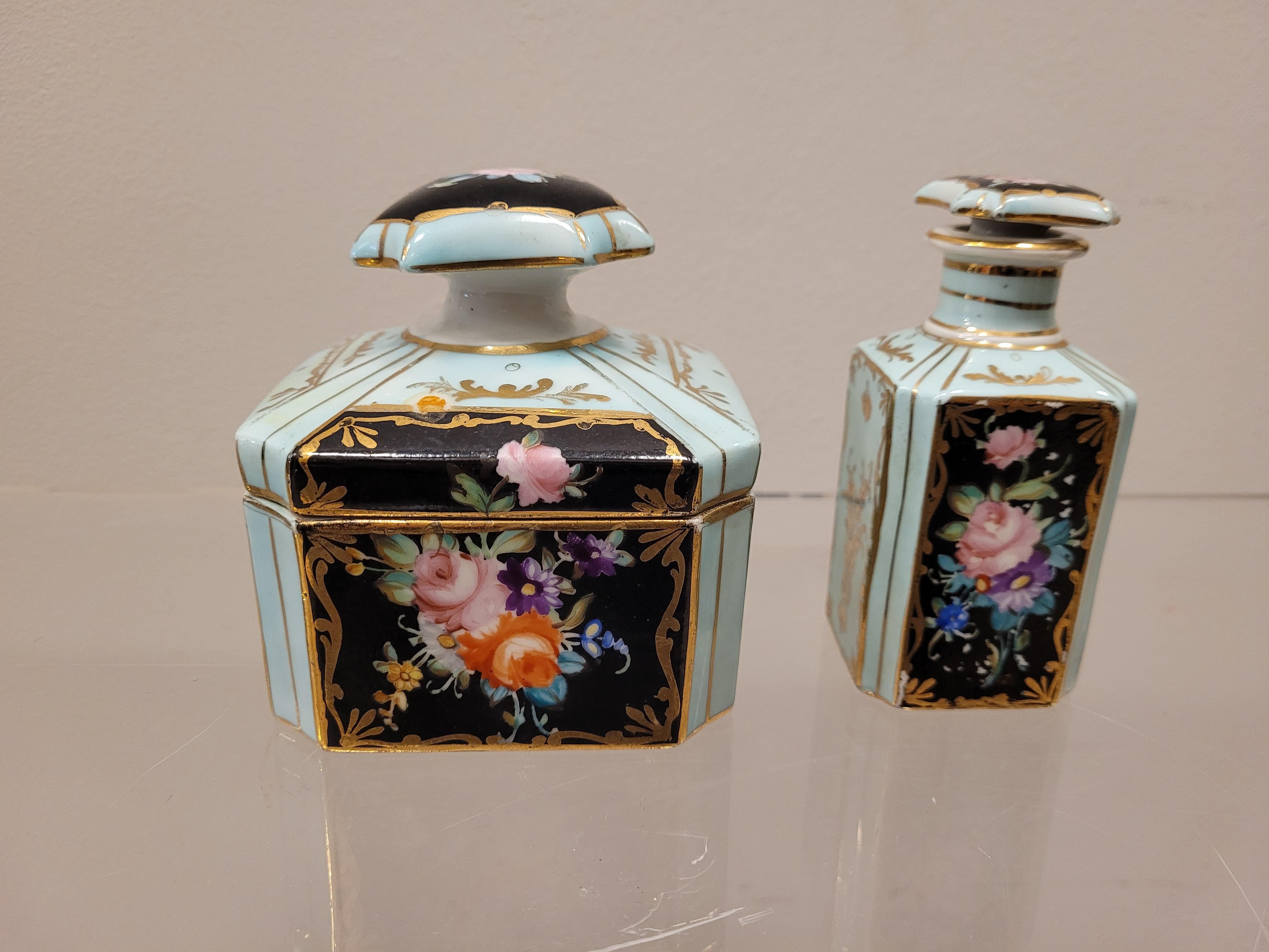 Blue Sevres France Set of Porcelain, 5 Pieces, Flowers, for a Dressing Table 12