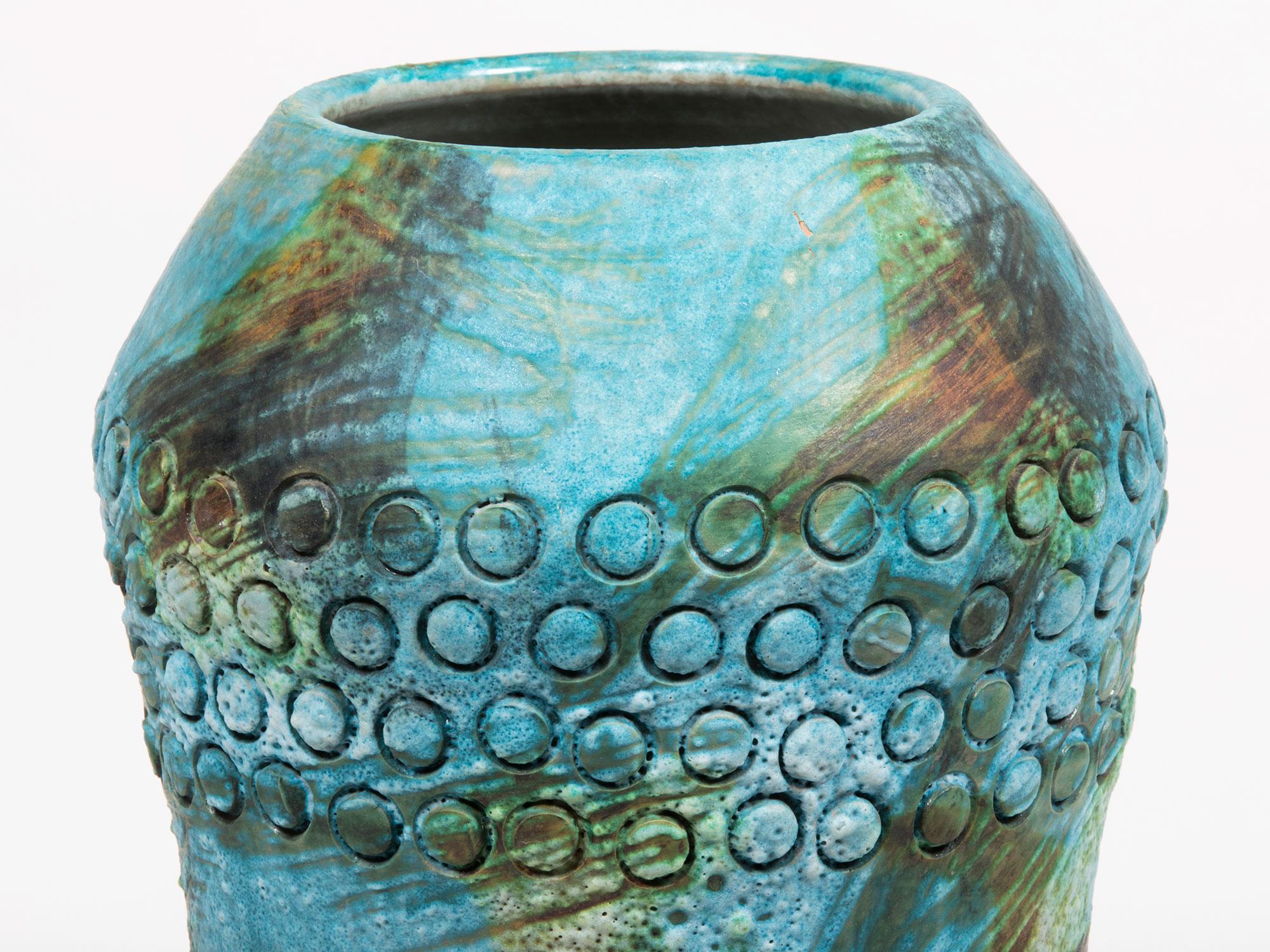 Italian Blue Sgraffito Ceramic Vase