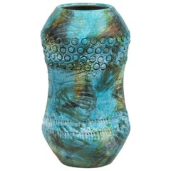 Blue Sgraffito Ceramic Vase