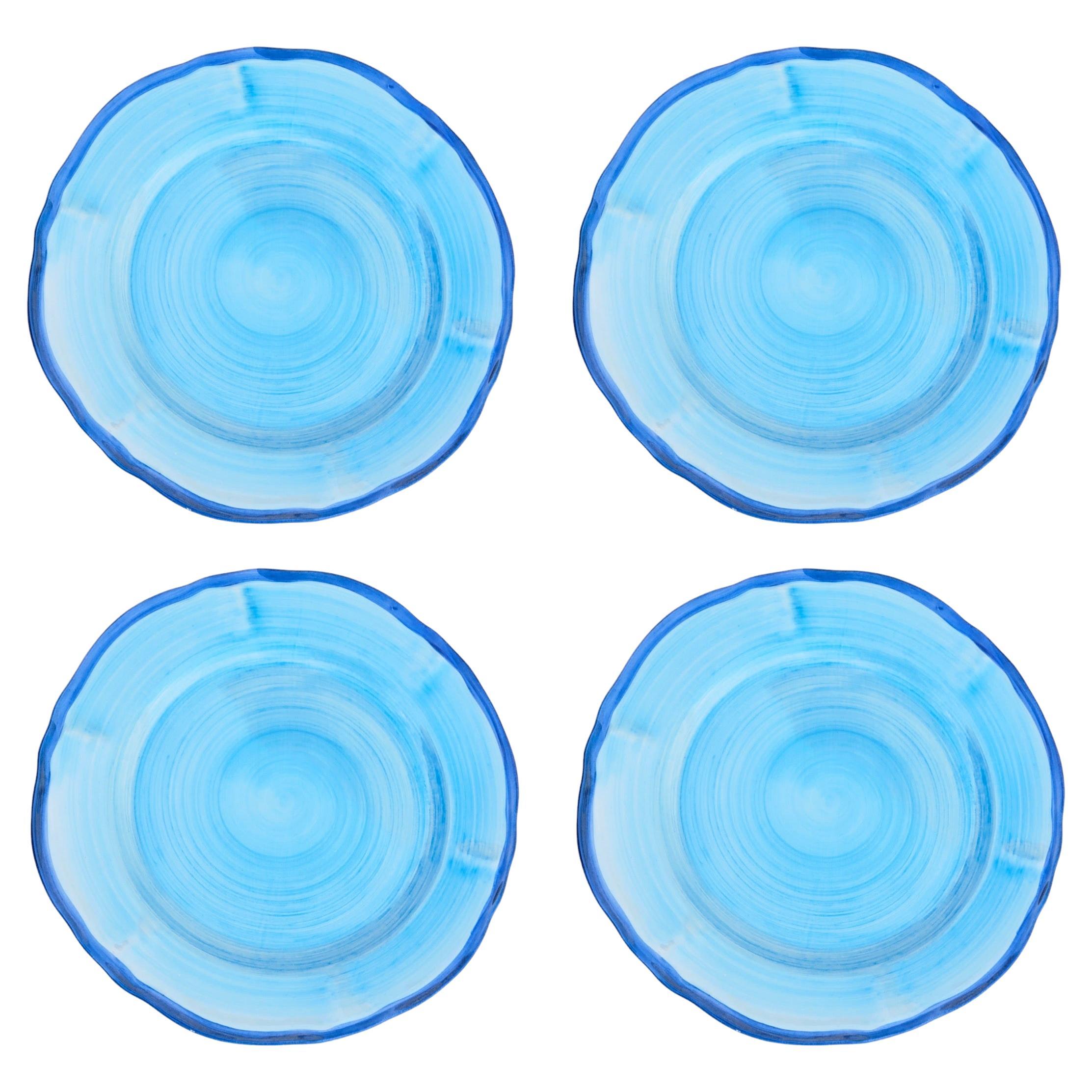 Blue Shade Hand-Painted Ceramic Salad Plate - Set of 4 - Made in Italy For Sale