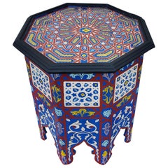 Blue Shade Moroccan Hexagonal Wooden Side Table, 9LM24
