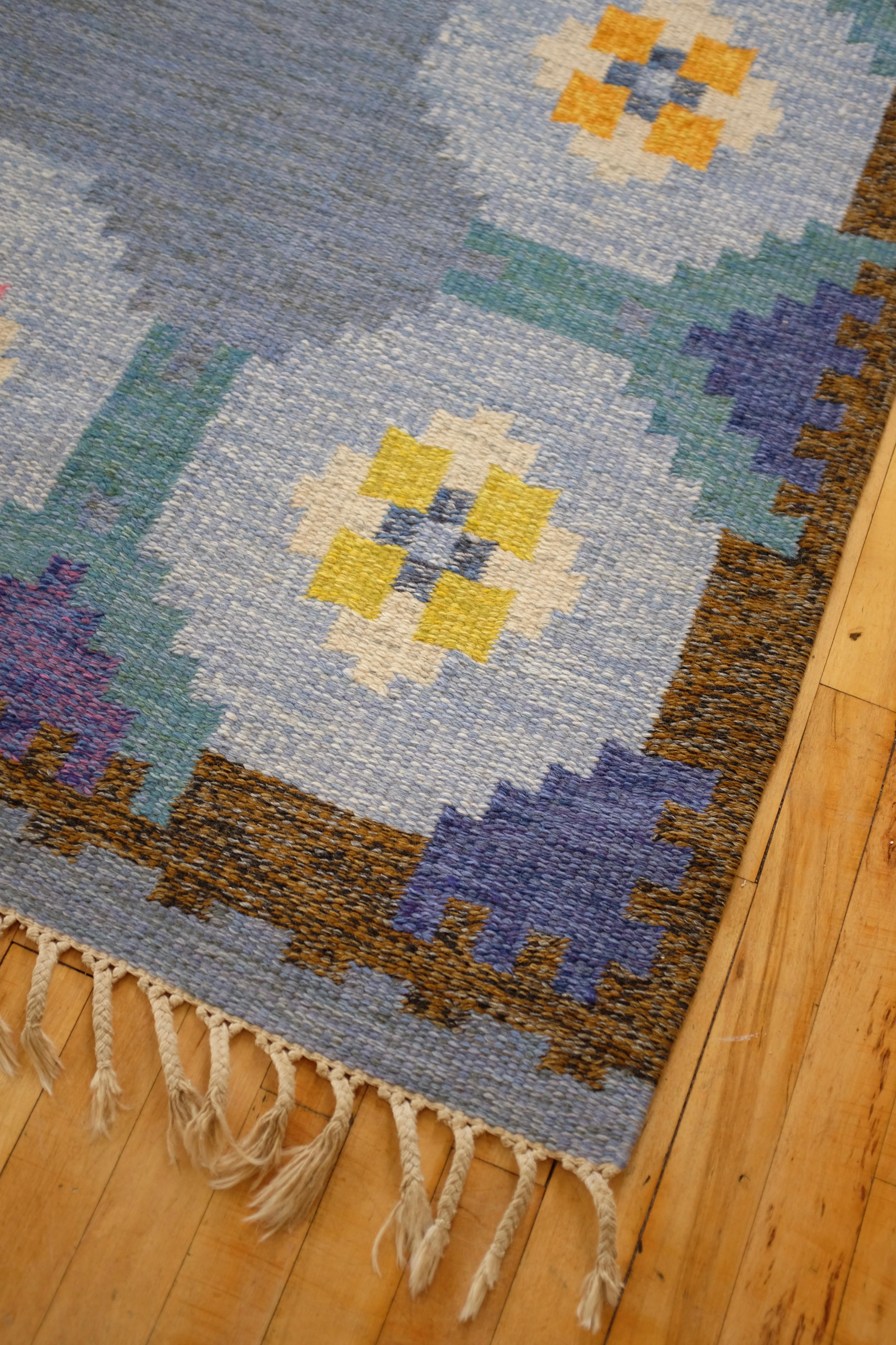 Scandinavian Modern Blue shaded Vintage Swedish rug For Sale