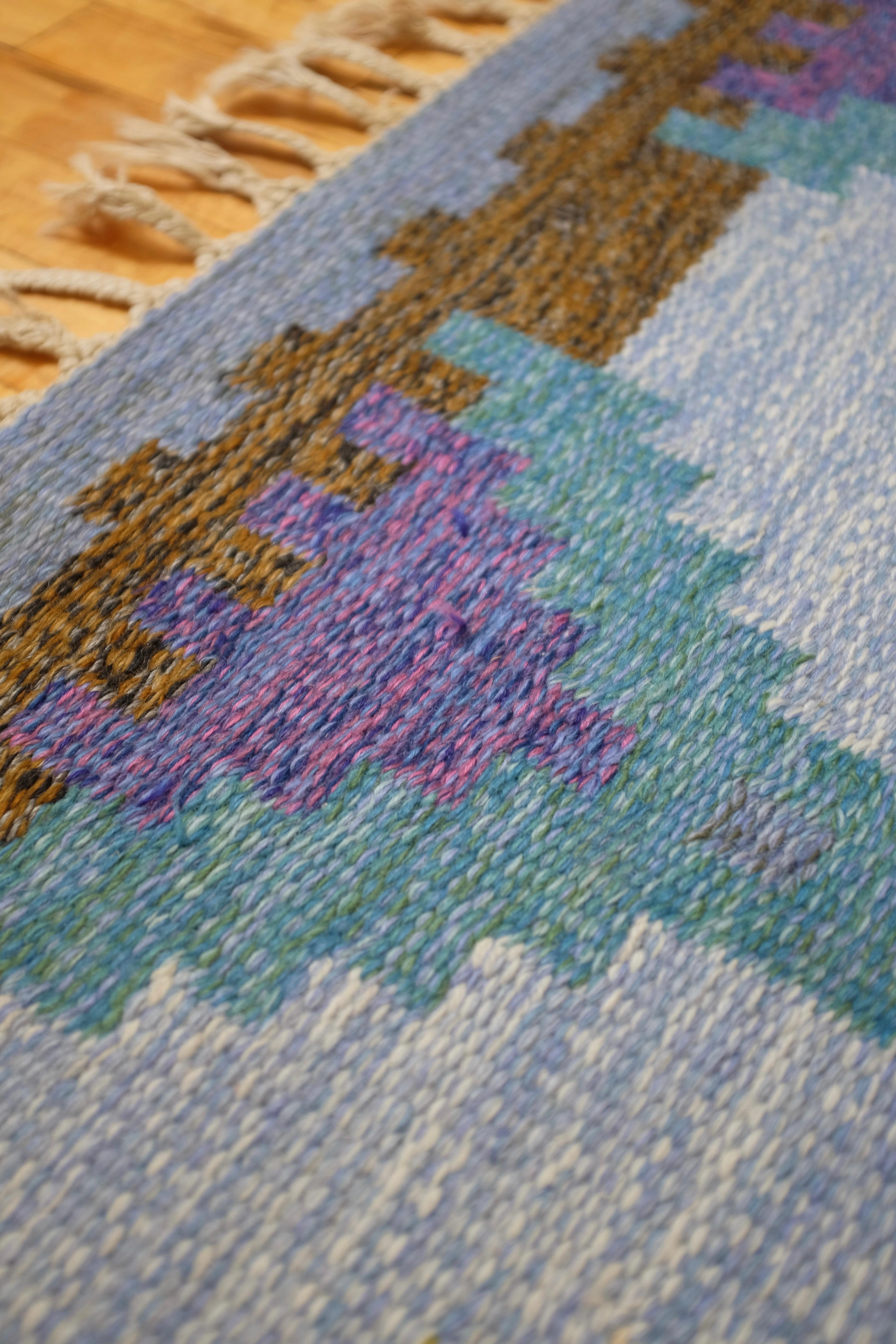 Mid-20th Century Blue shaded Vintage Swedish rug For Sale