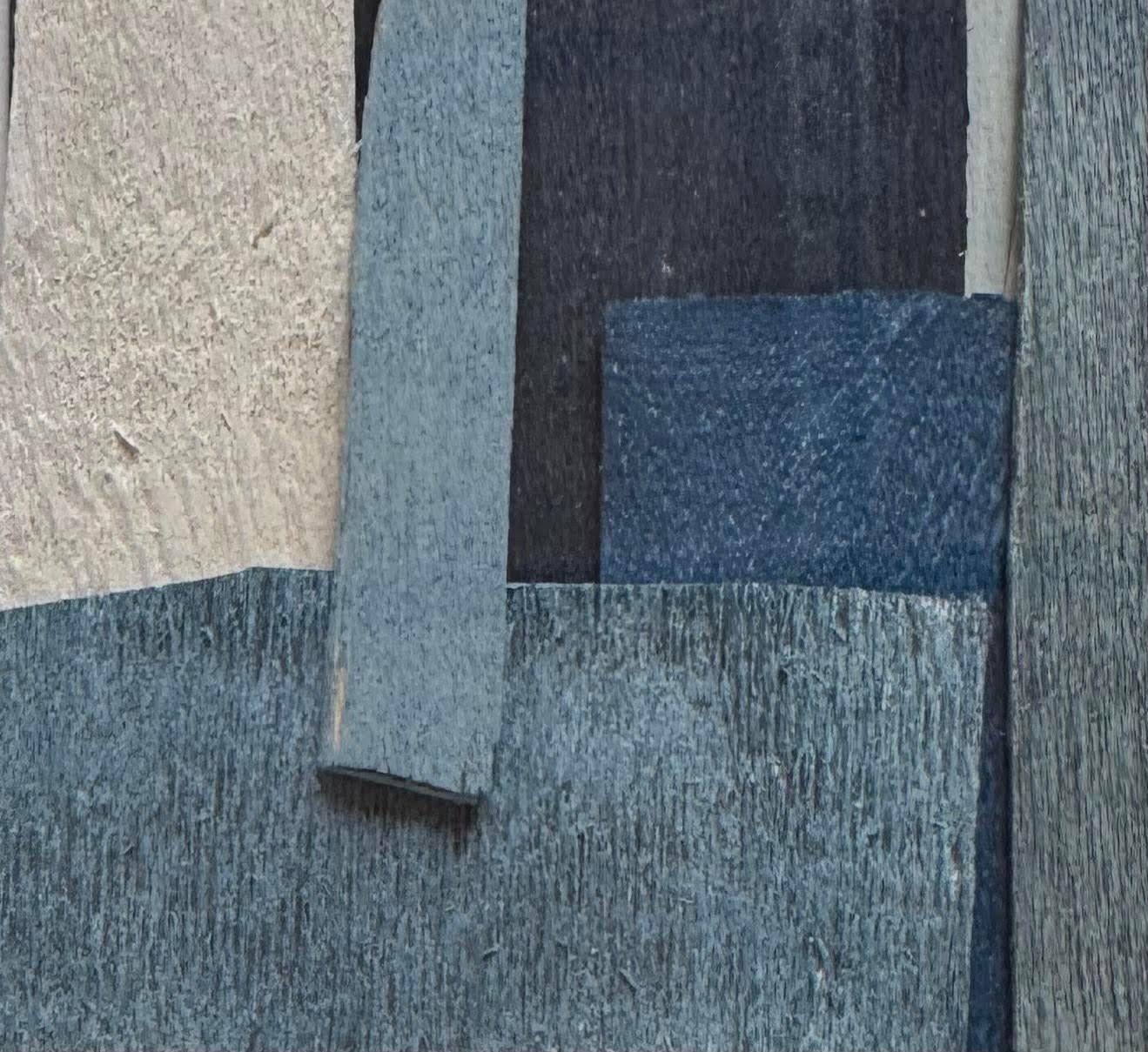 Francese Blue Shades Thin Painted Wood Slice Art By Perrine Blaise, France, Contemporary in vendita
