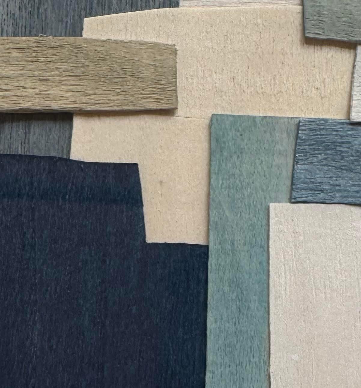 Francese Blue Shades Thin Painted Wood Slice Art By Perrine Blaise, France, Contemporary in vendita