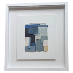 Blue Shades Thin Painted Wood Slice Art By Perrine Blaise, France, Contemporary