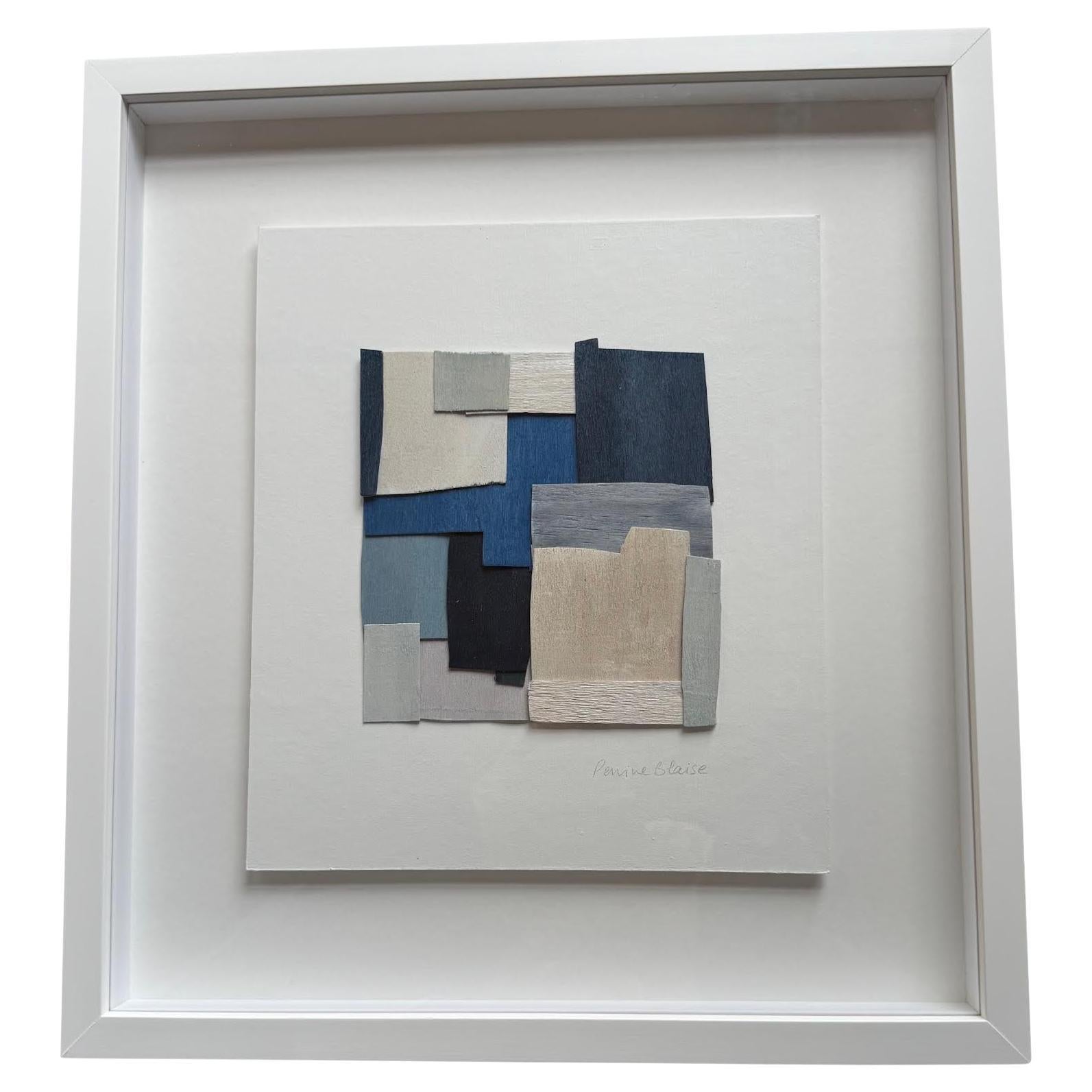 Blue Shades Thin Painted Wood Slice Art By Perrine Blaise, France, Contemporary