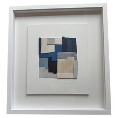 Blue Shades Thin Painted Wood Slice Art By Perrine Blaise, France, Contemporary