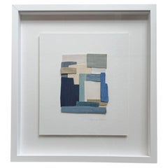 Blue Shades Thin Painted Wood Slice Art By Perrine Blaise, France, Contemporary