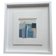 Blue Shades Thin Painted Wood Slice Art By Perrine Blaise, France, Contemporary