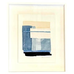 Blaue Schirme mit cremefarbenen, lackierten, dünnen Holzschienen der französischen Künstlerin Perrine Blaise