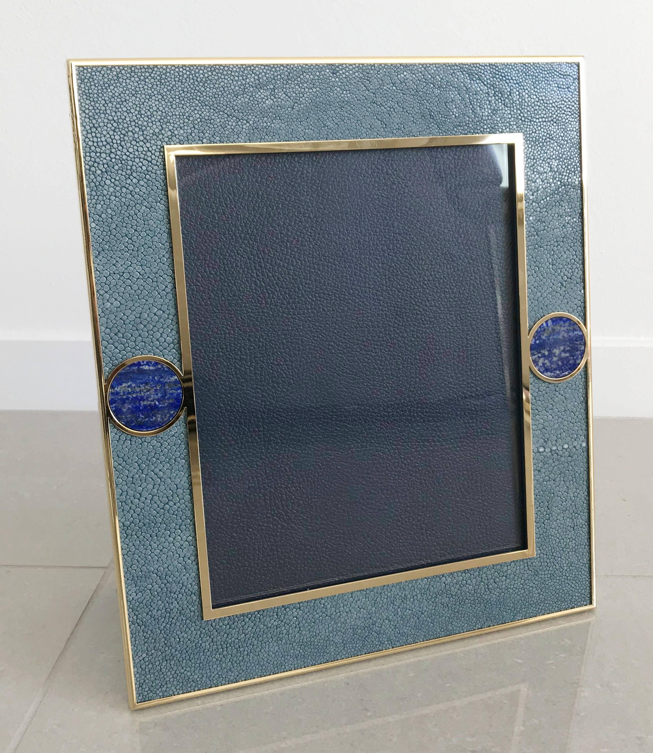 Art déco Cadre photo en galuchat bleu avec lapis-lazuli de Fabio Ltd en vente