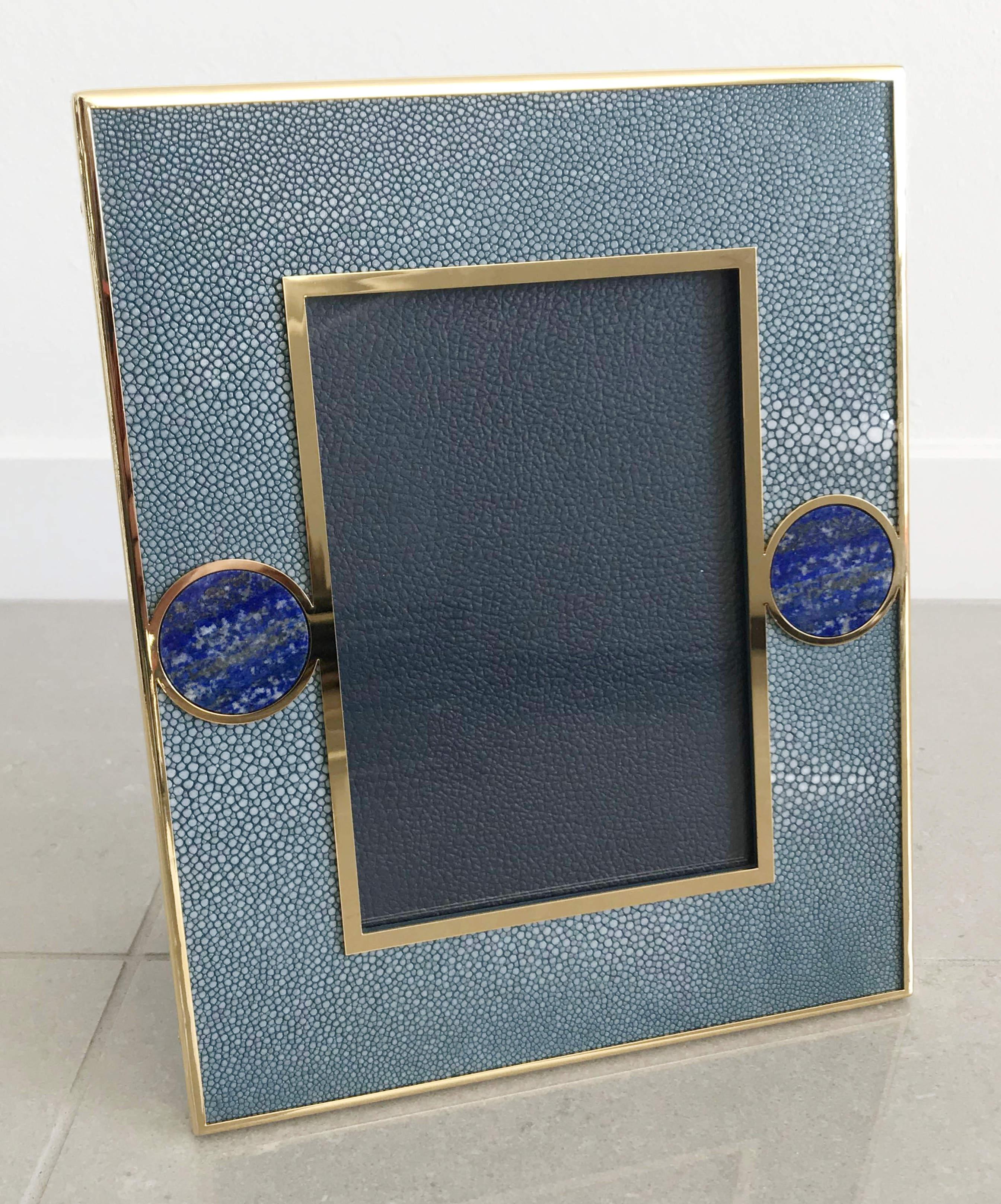 Art Deco Blue Shagreen with Lapis Lazuli Photo Frame by Fabio Ltd For Sale