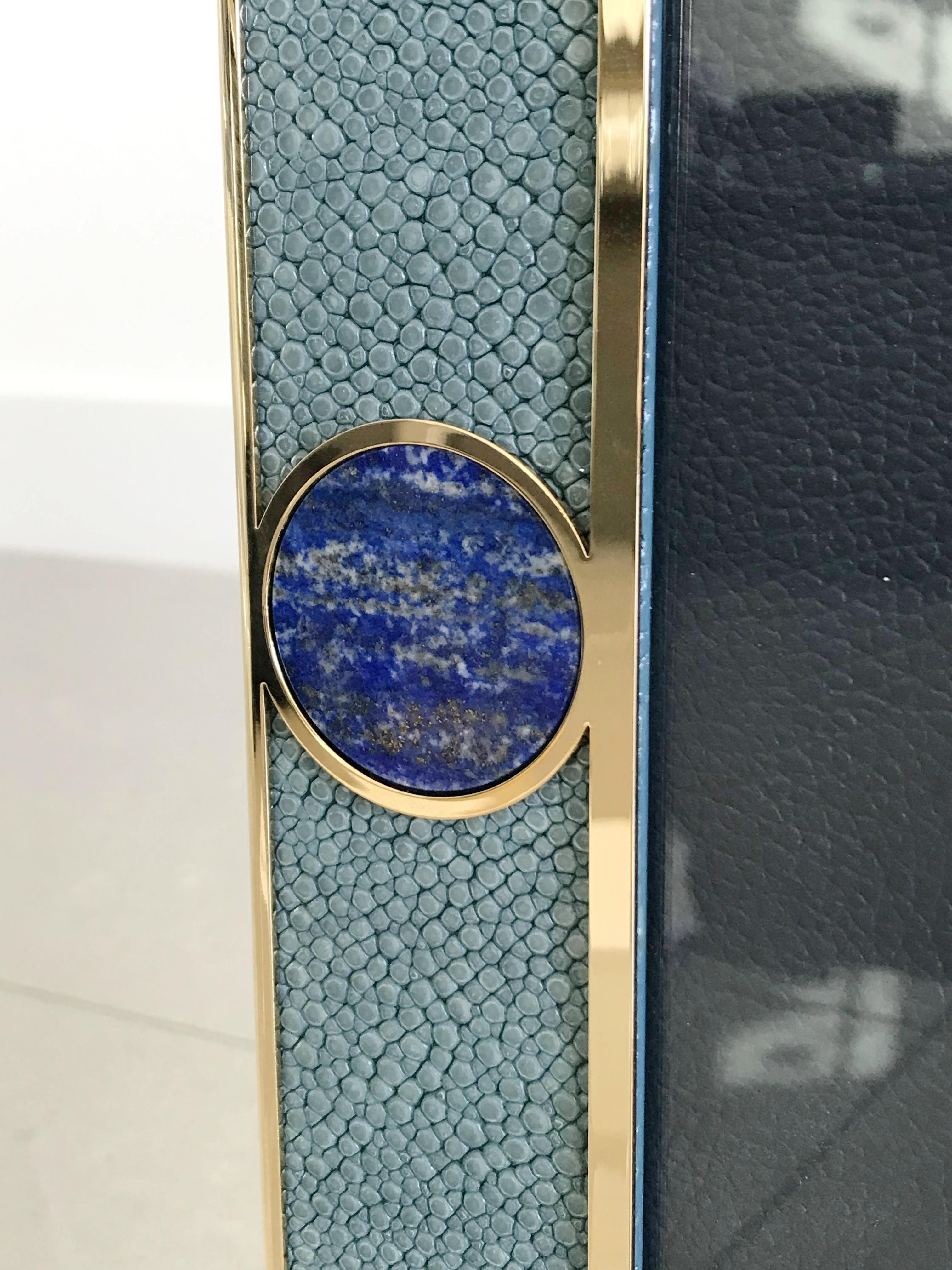 Italian Blue Shagreen with Lapis Lazuli Photo Frame by Fabio Ltd For Sale