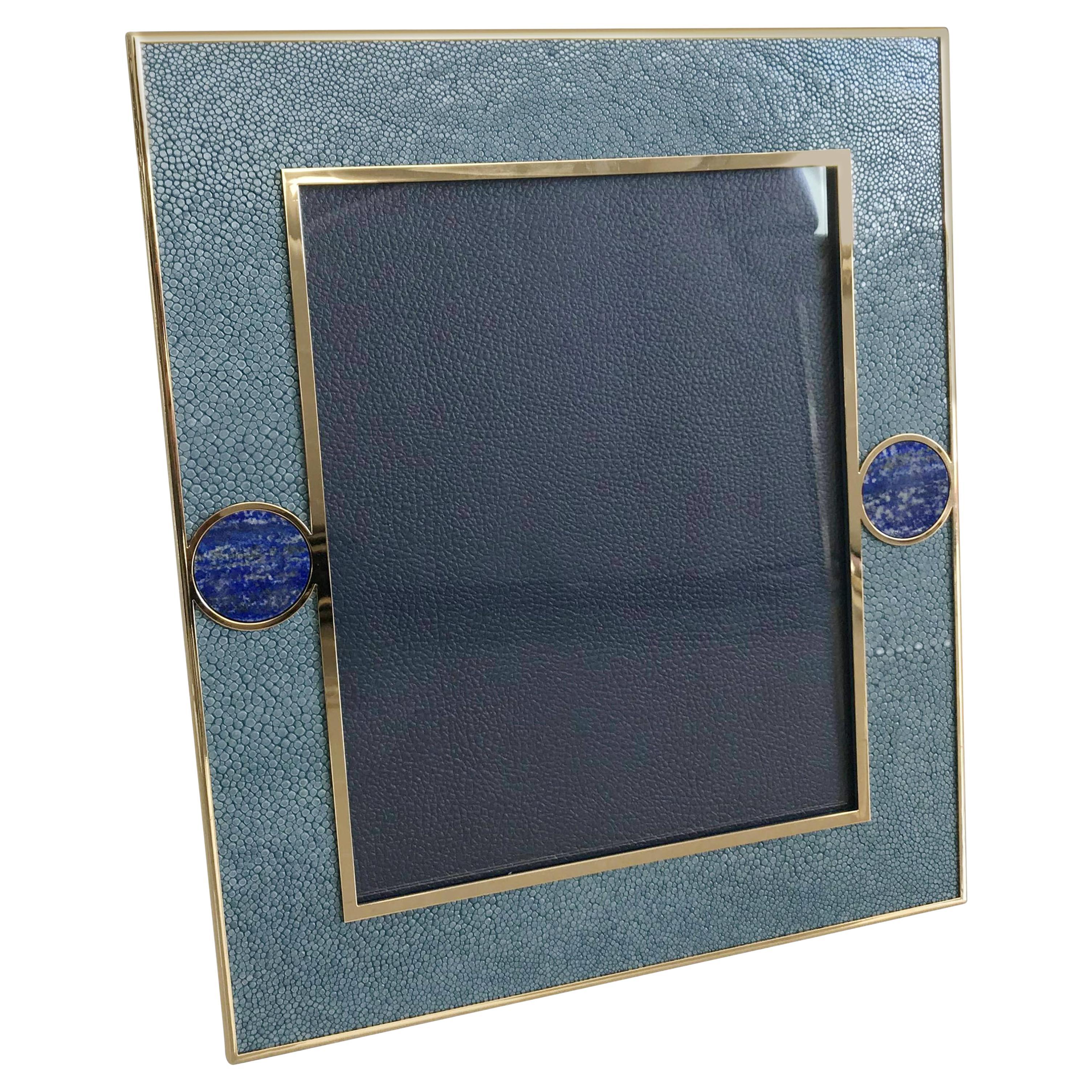 Cadre photo en galuchat bleu avec lapis-lazuli de Fabio Ltd en vente