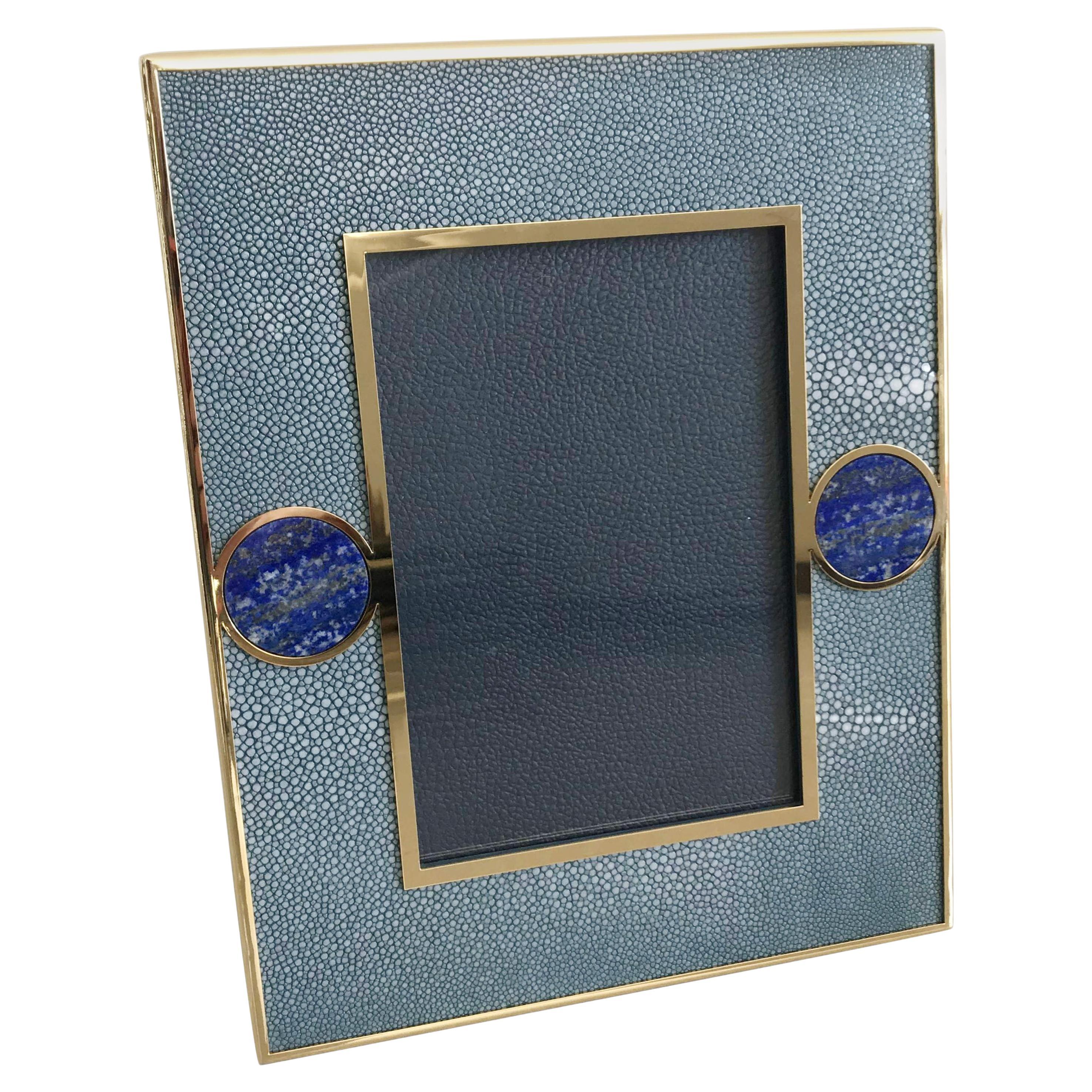 Cadre photo en galuchat bleu avec lapis-lazuli de Fabio Ltd en vente