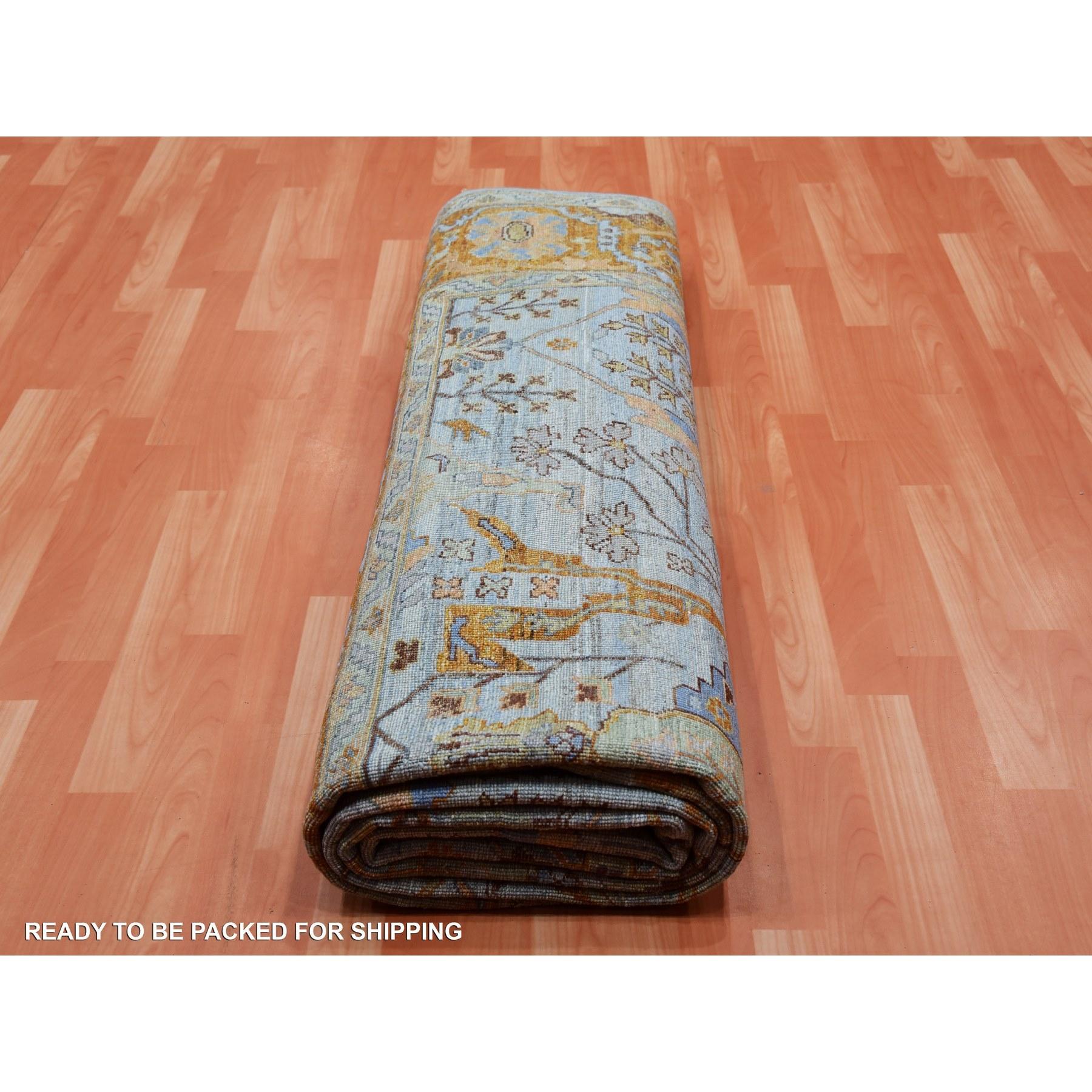 Blauer, geschorener, niedriger, handgeknüpfter, antiker, Heriz- Orientalischer Teppich aus Wolle 9'0