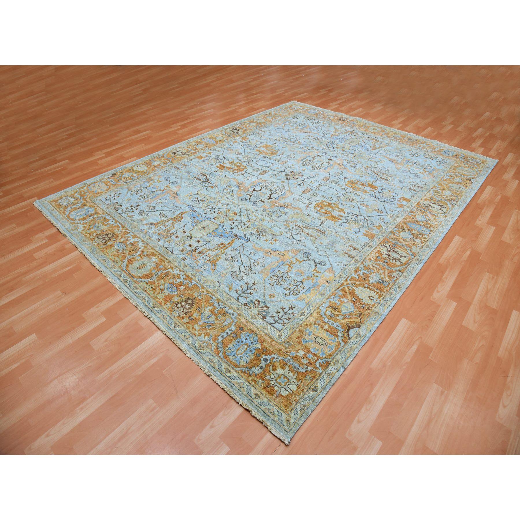 Blauer, geschorener, niedriger, handgeknüpfter, antiker, Heriz- Orientalischer Teppich aus Wolle 9'0