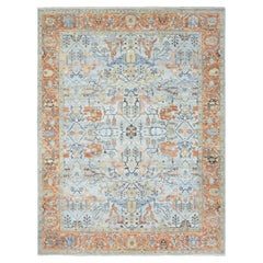 Tapis oriental Heriz ancien noué à la main, bleu, 9'0" x 11'10"