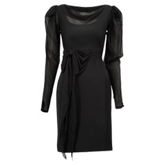 Used Marchesa Notte Black Boat Neckline Bow Detail Knee Length Dress Size XXS