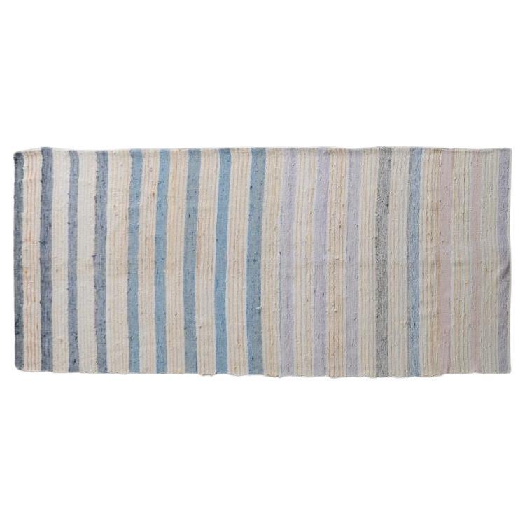 Blue Shift Linen Handwoven Flatweave Rug For Sale