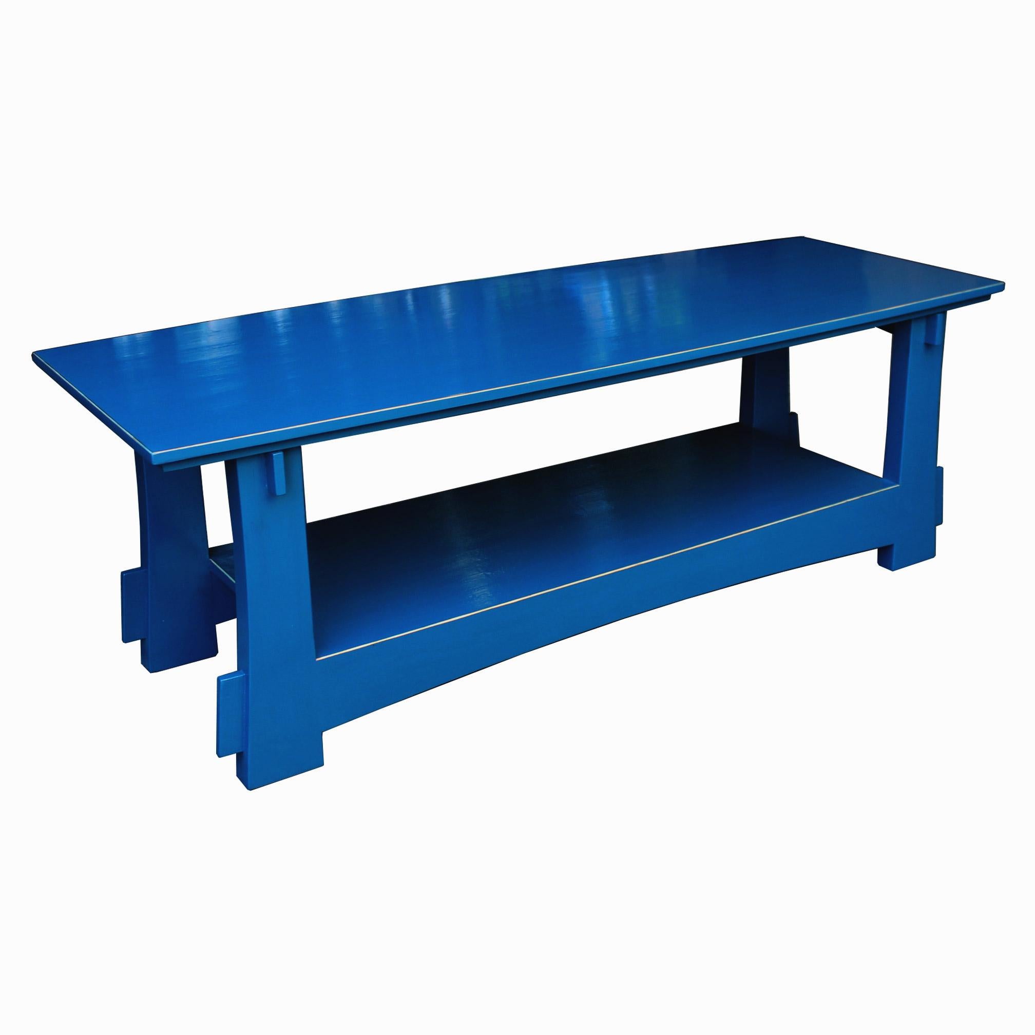 Blue Shinto-Style Coffee Table In Good Condition For Sale In San Francisco, CA