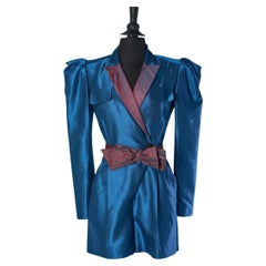 Blue short jumpsuit with purple belt and collar ZUHAIR MURAD