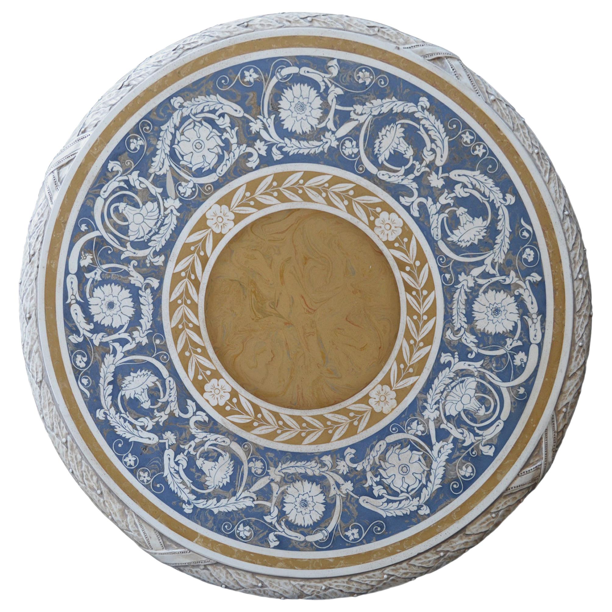 Table d'appoint en scagliola bleue avec base en métal, fabriquée à la main en Italie par Cupioli, disponible
