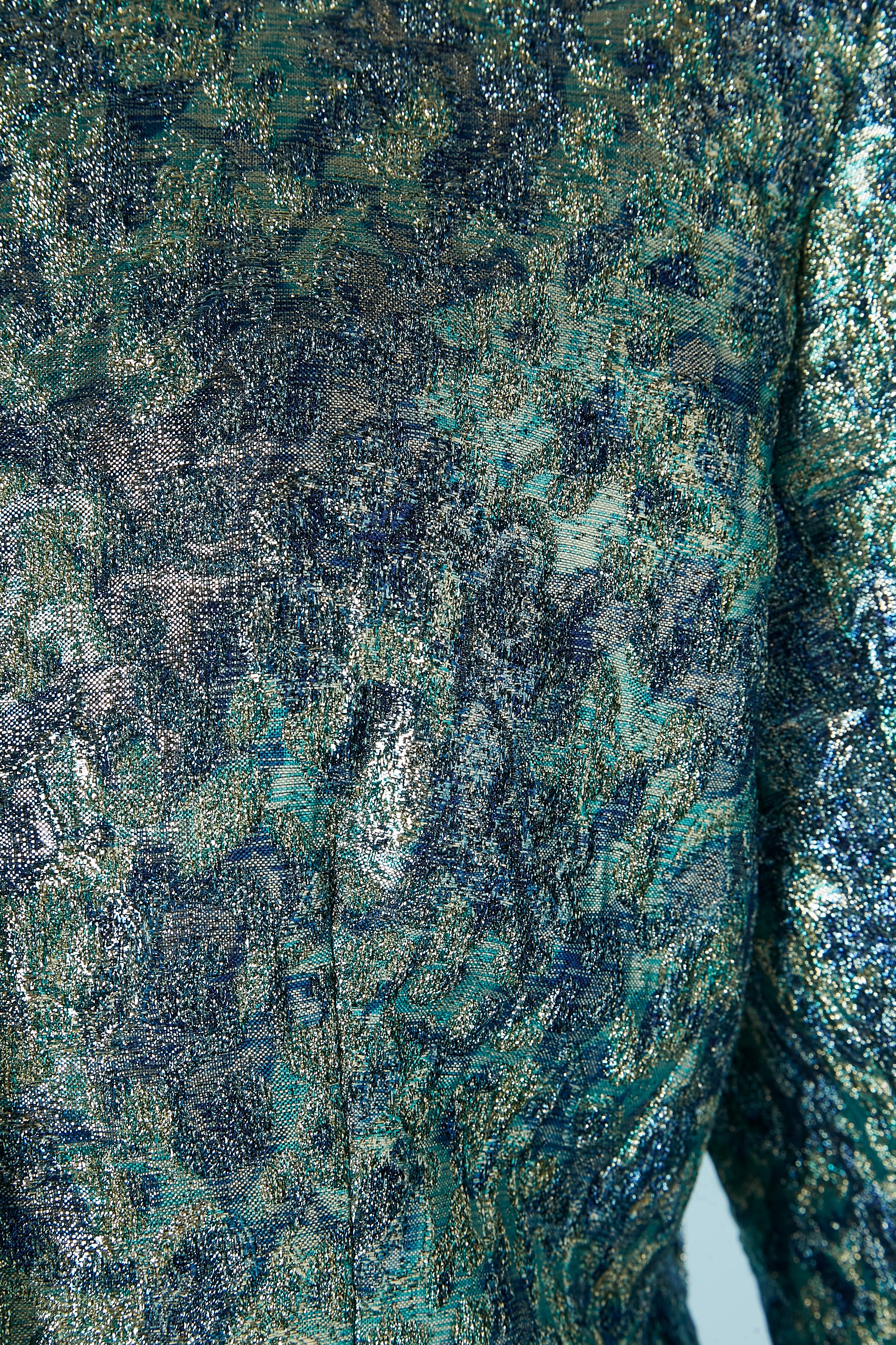 Blue silk and lurex brocade evening jacket Yves Saint Laurent Rive Gauche In Excellent Condition In Saint-Ouen-Sur-Seine, FR