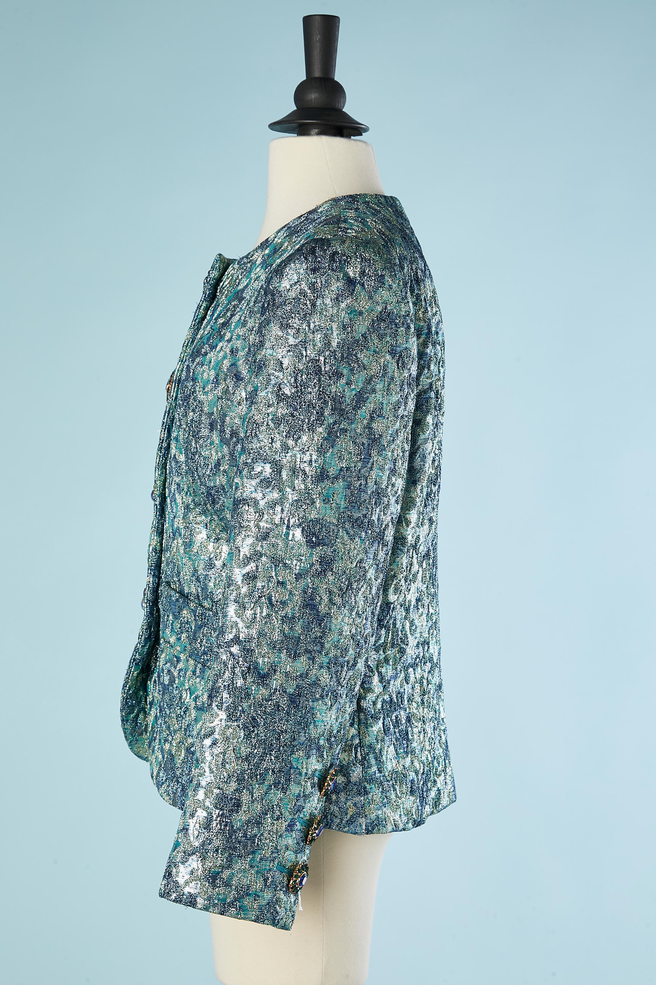 Women's Blue silk and lurex brocade evening jacket Yves Saint Laurent Rive Gauche