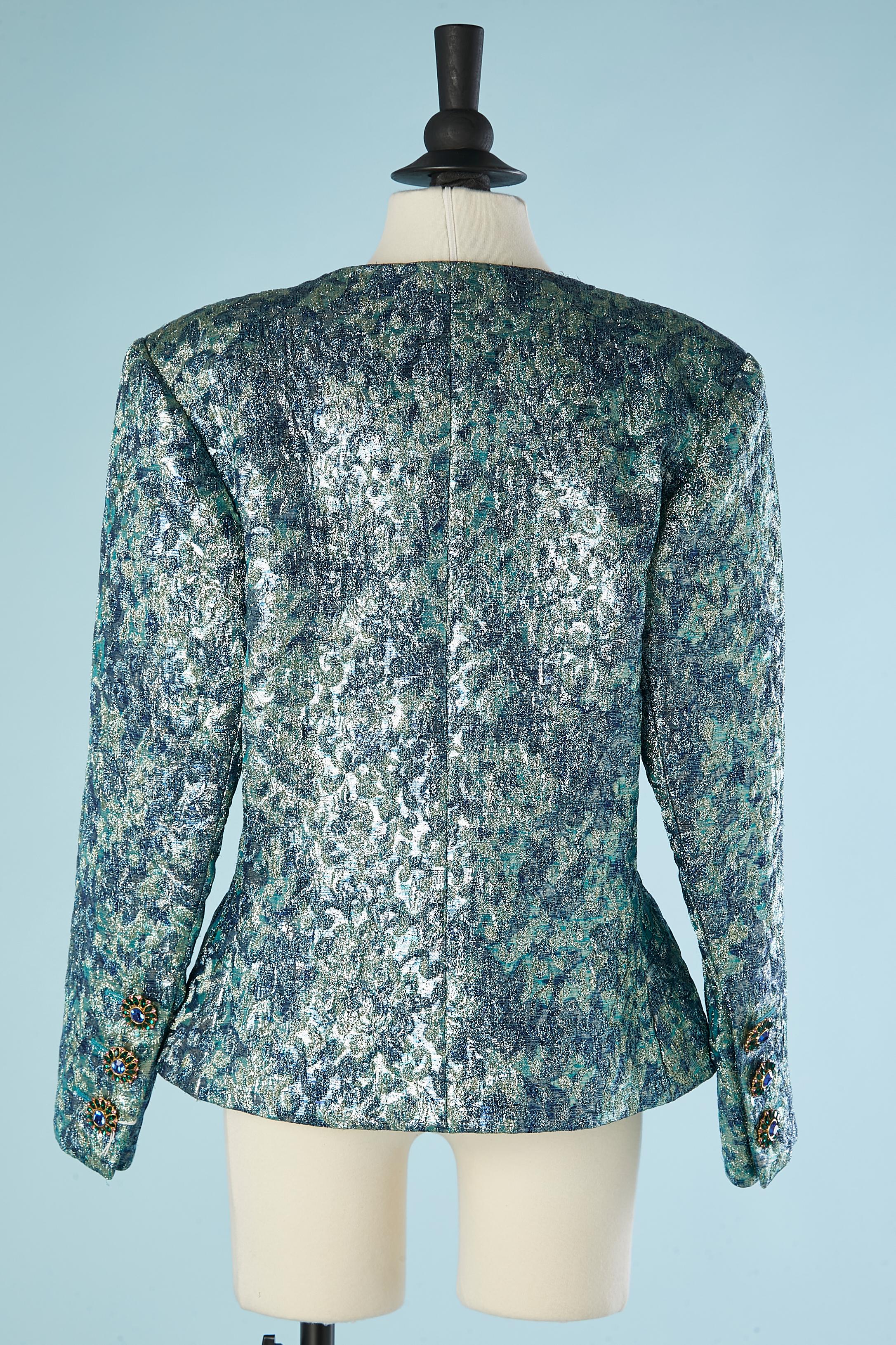 Blue silk and lurex brocade evening jacket Yves Saint Laurent Rive Gauche 1