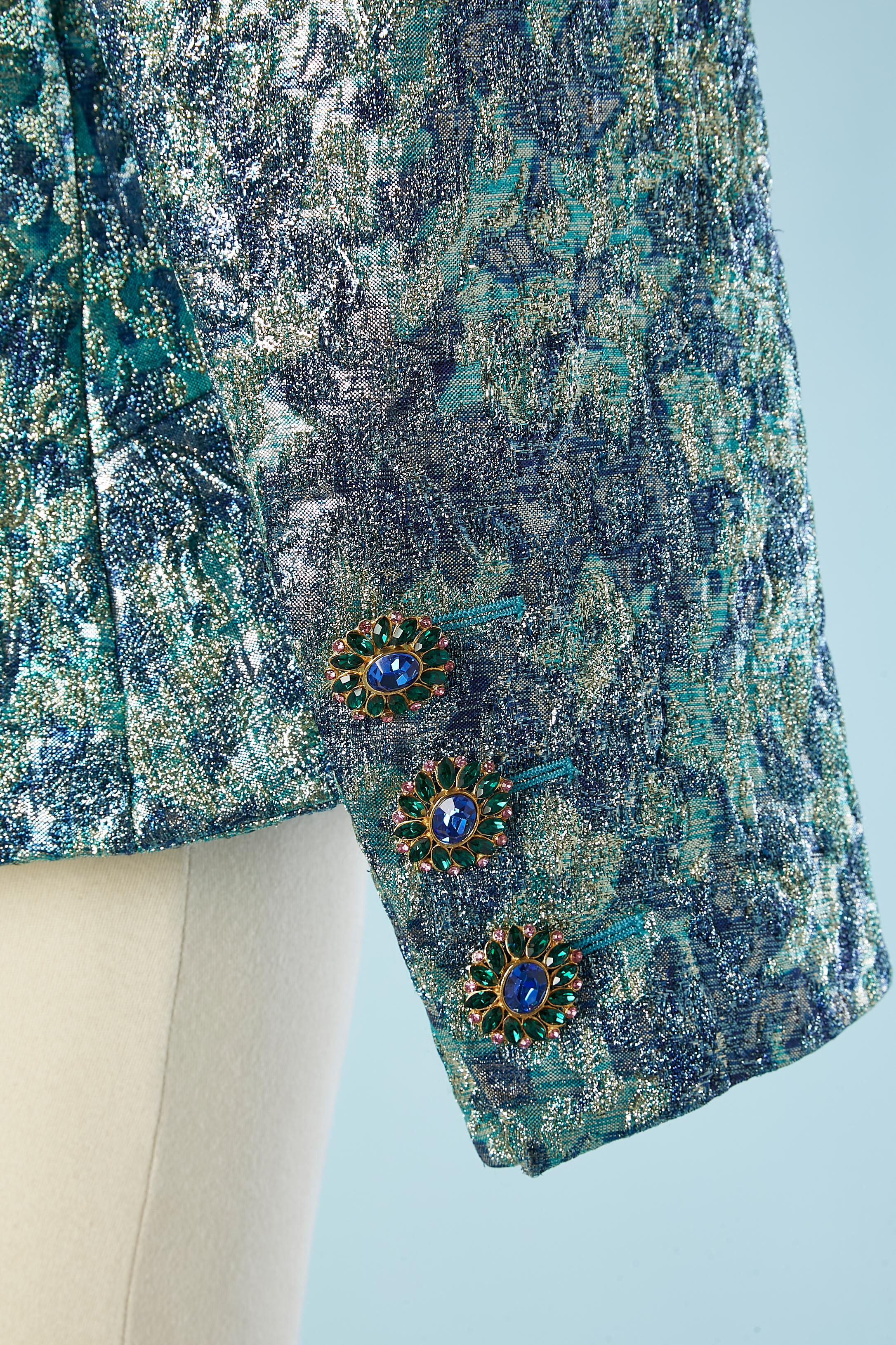 Blue silk and lurex brocade evening jacket Yves Saint Laurent Rive Gauche 2