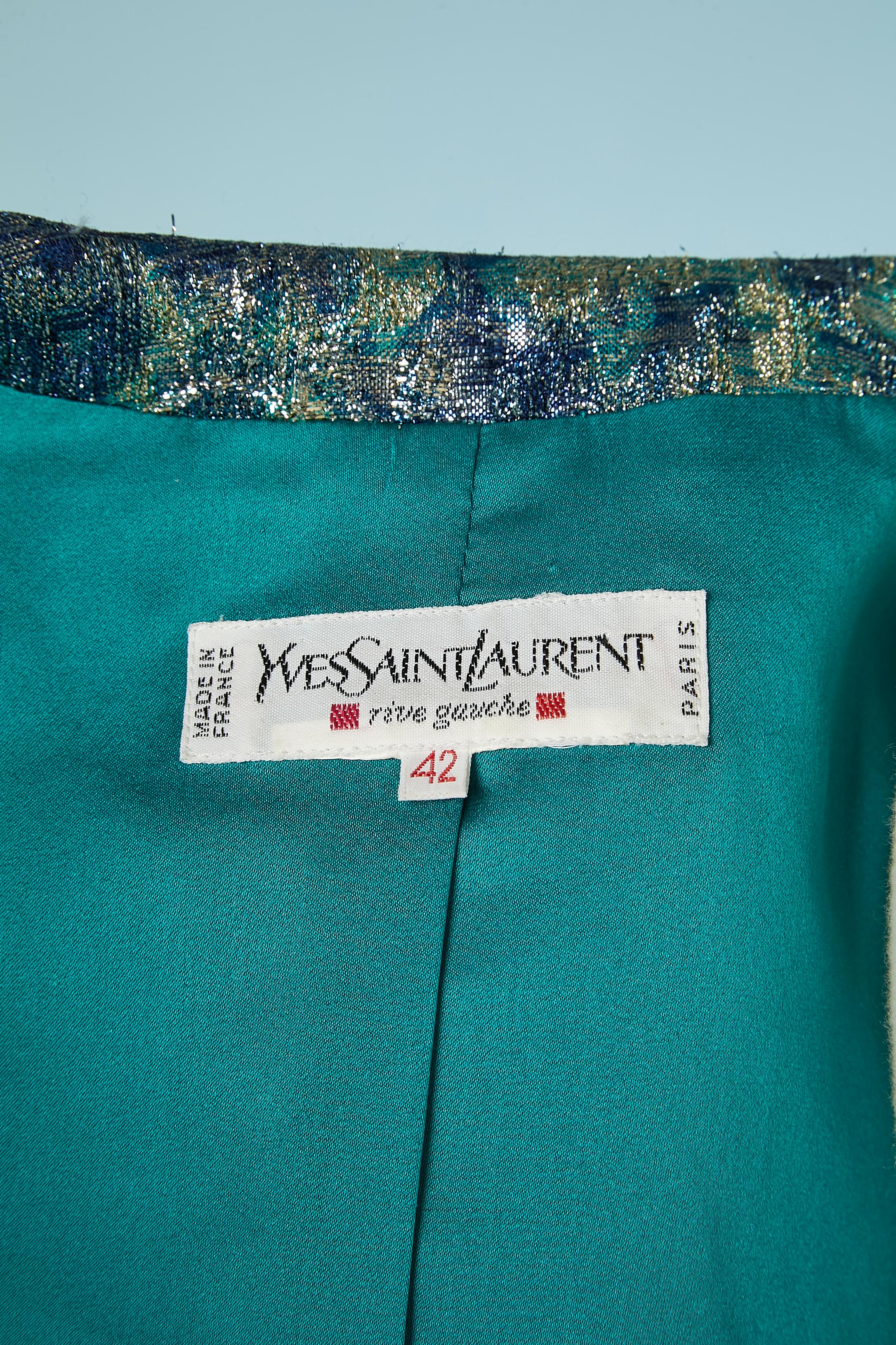 Blue silk and lurex brocade evening jacket Yves Saint Laurent Rive Gauche 3