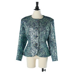 Blue silk and lurex brocade evening jacket Yves Saint Laurent Rive Gauche 