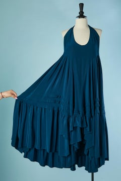 Blue silk backless dress with ruffle edge BALENCIAGA Silk
