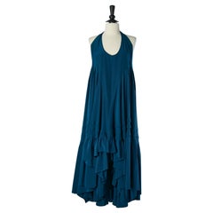 Blue silk backless dress with ruffle edge BALENCIAGA Silk