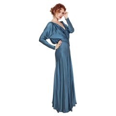 Blue Silk Gown with Back Rosettes